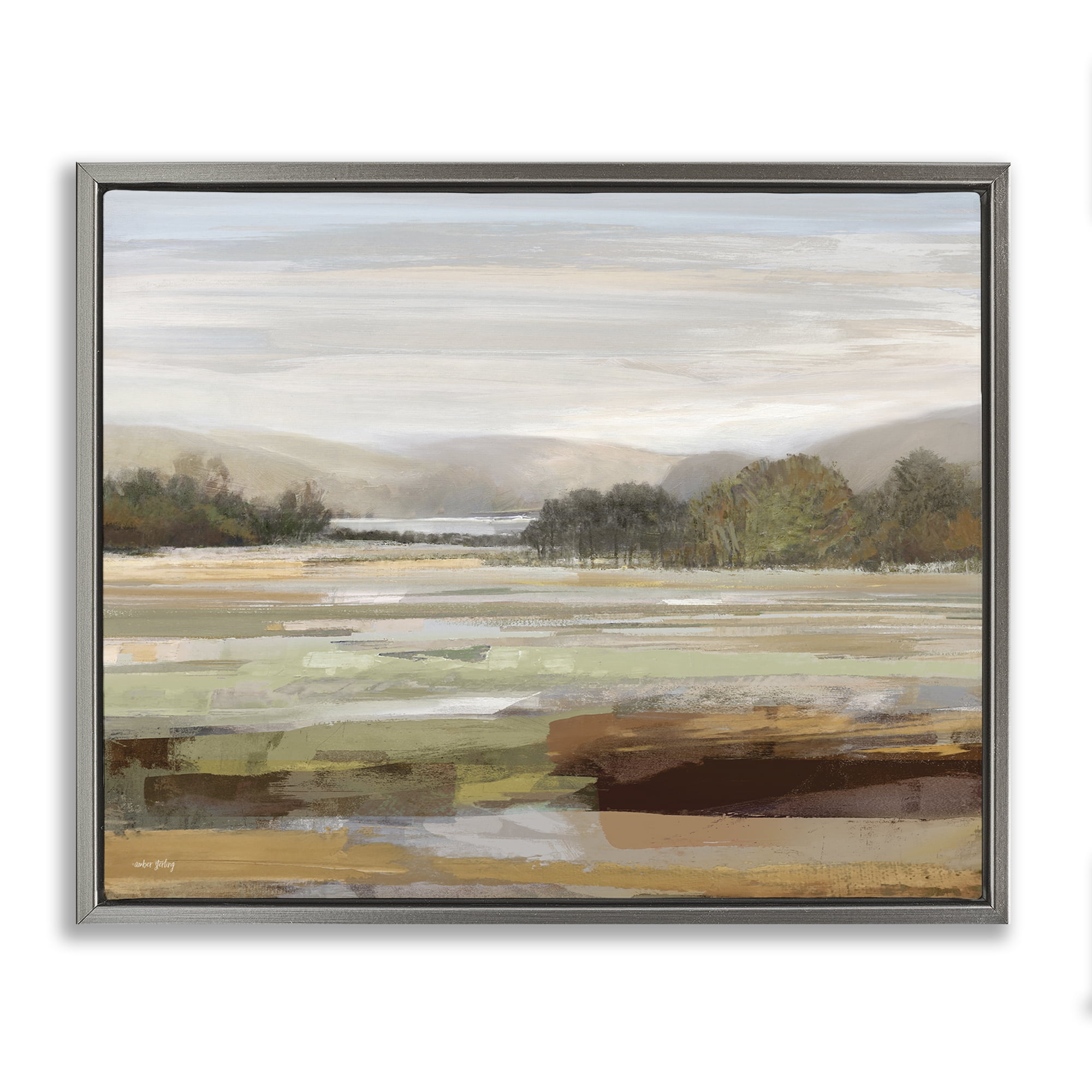 Stupell Industries Idyllic Countryside View Landscape & Nature Painting Gray Floater Framed Canvas Art Print Wall Art, 31 x 25