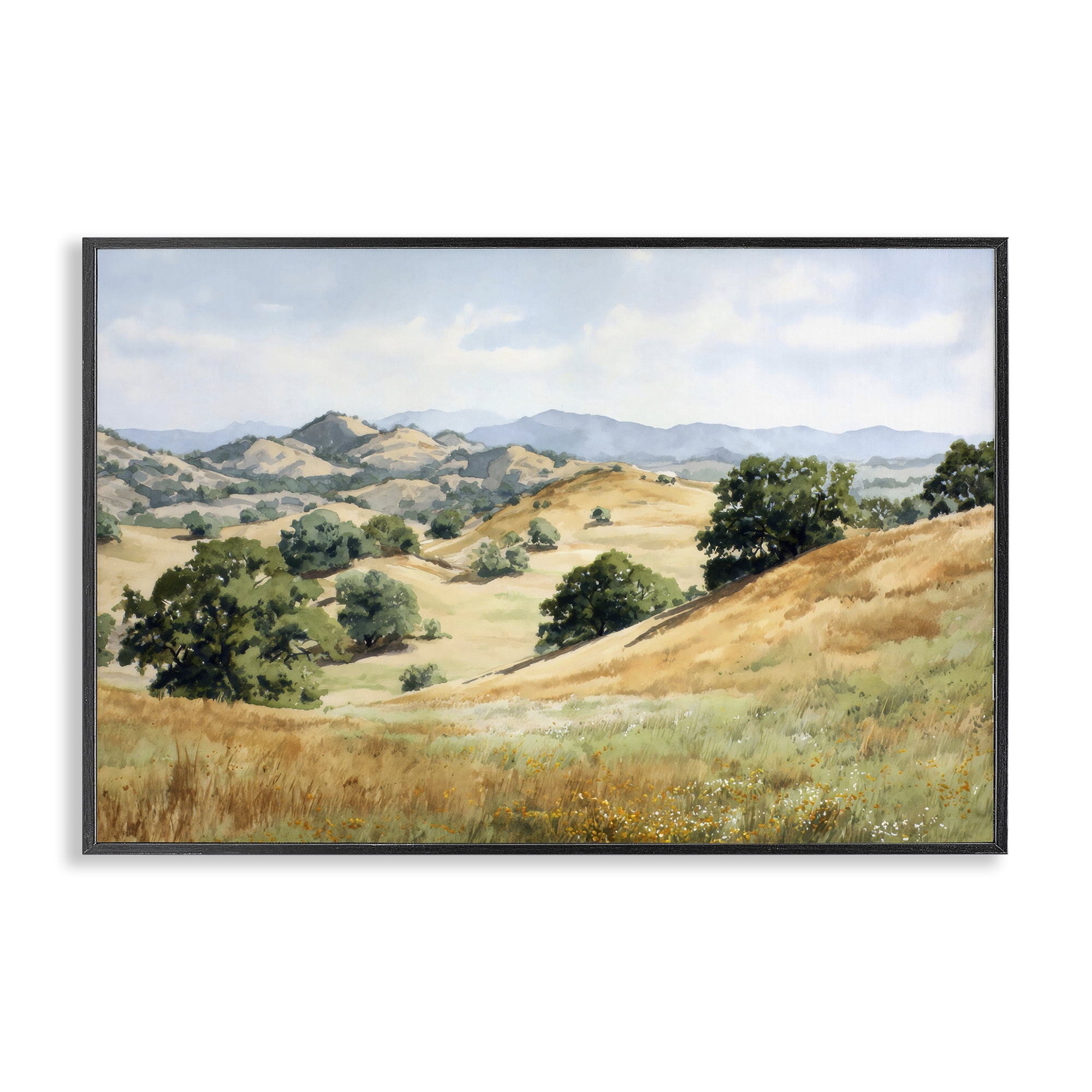 Stupell Industries Idyllic Mountains and Trees Black Framed Giclee Art, design by Petal Prints Design