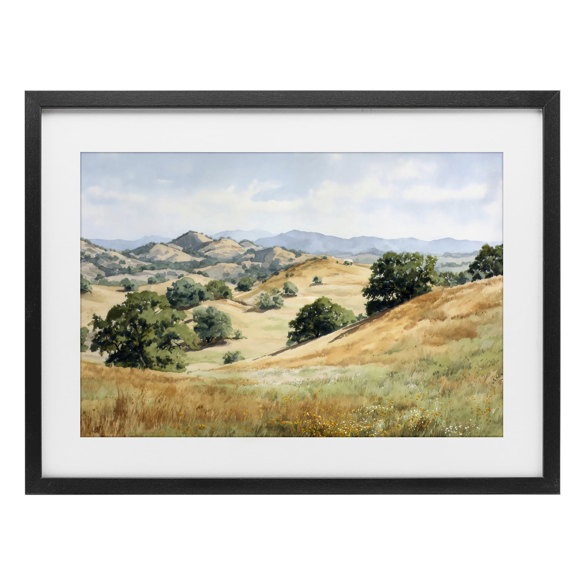 Stupell Industries Idyllic Mountains and Trees Black Framed Print Under Glass, design by Petal Prints Design