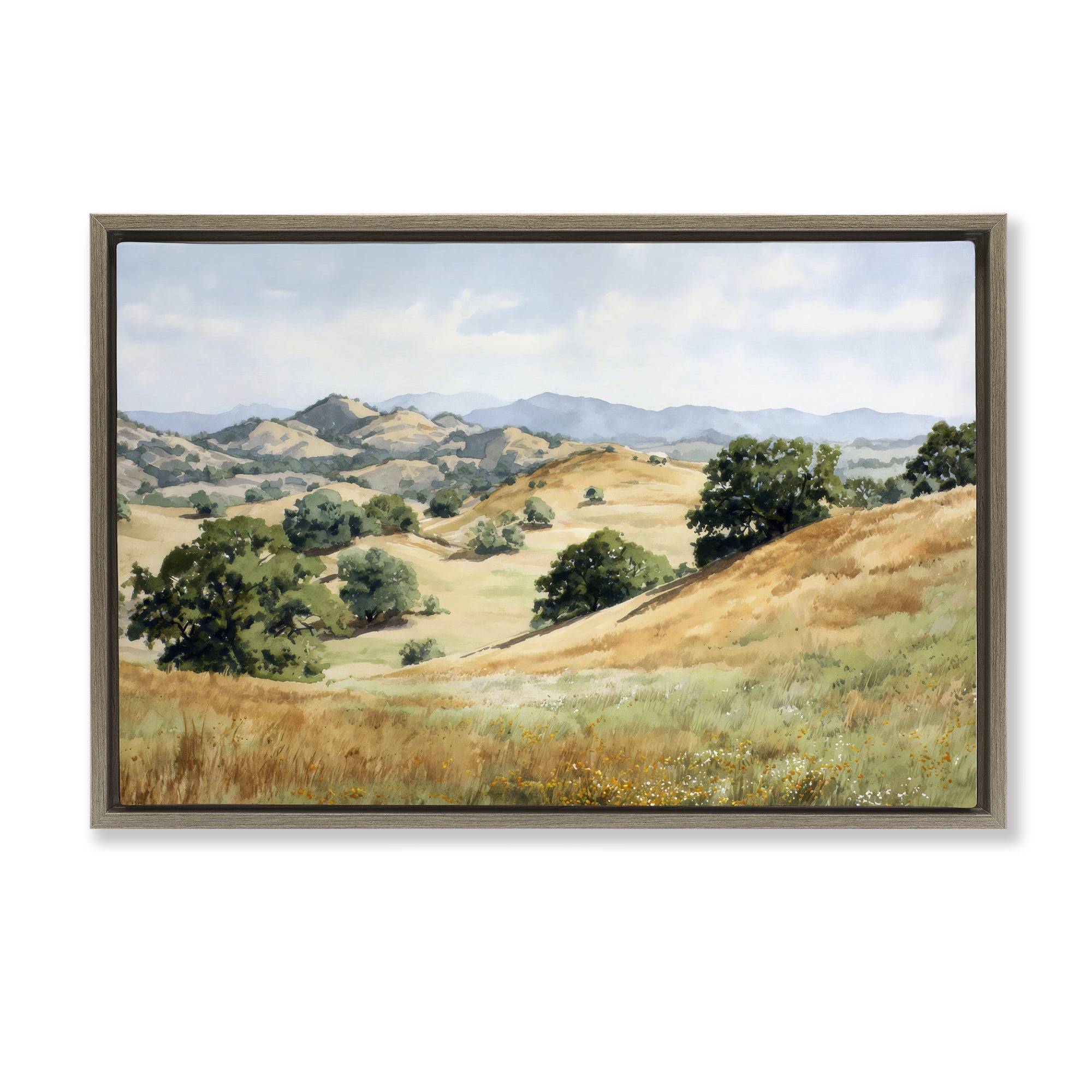 Stupell Industries Idyllic Mountains and Trees Brown Framed Floater Canvas Wall Art, design by Petal Prints Design
