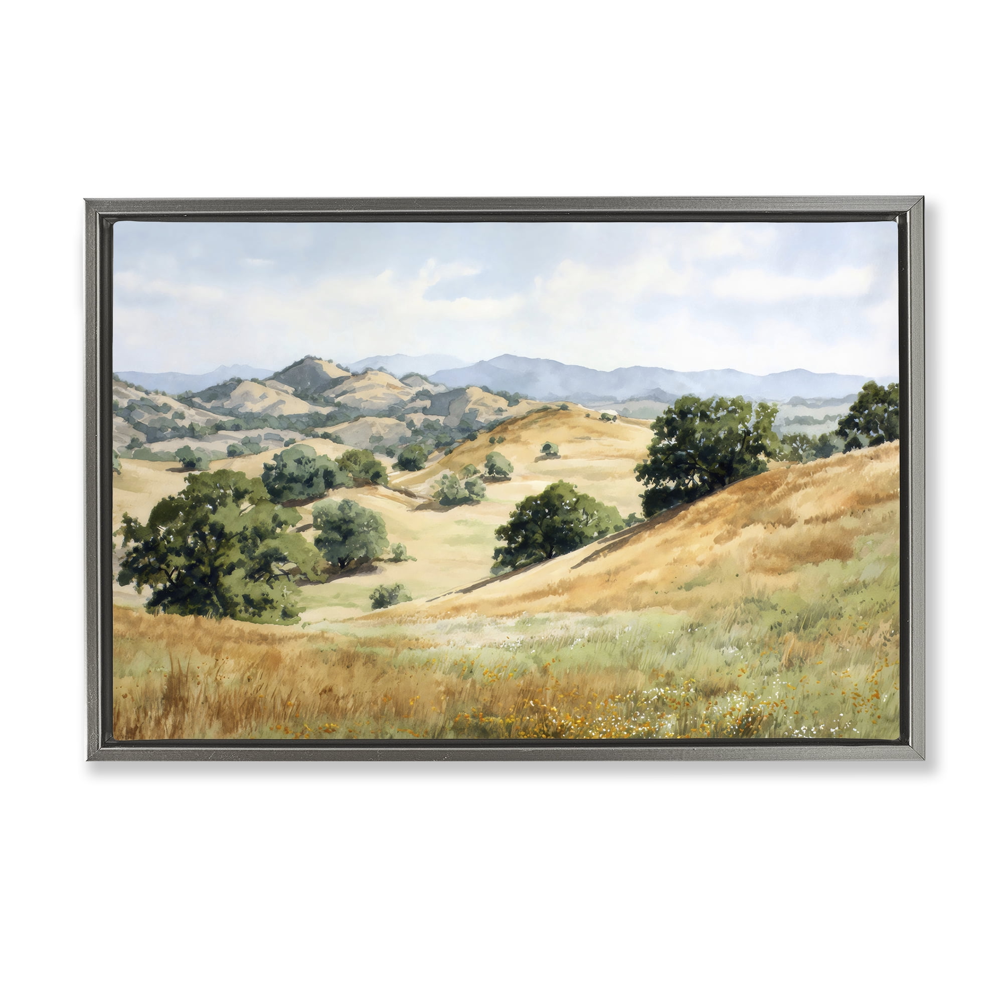 Stupell Industries Idyllic Mountains and Trees Gray Framed Floater Canvas Wall Art, design by Petal Prints Design