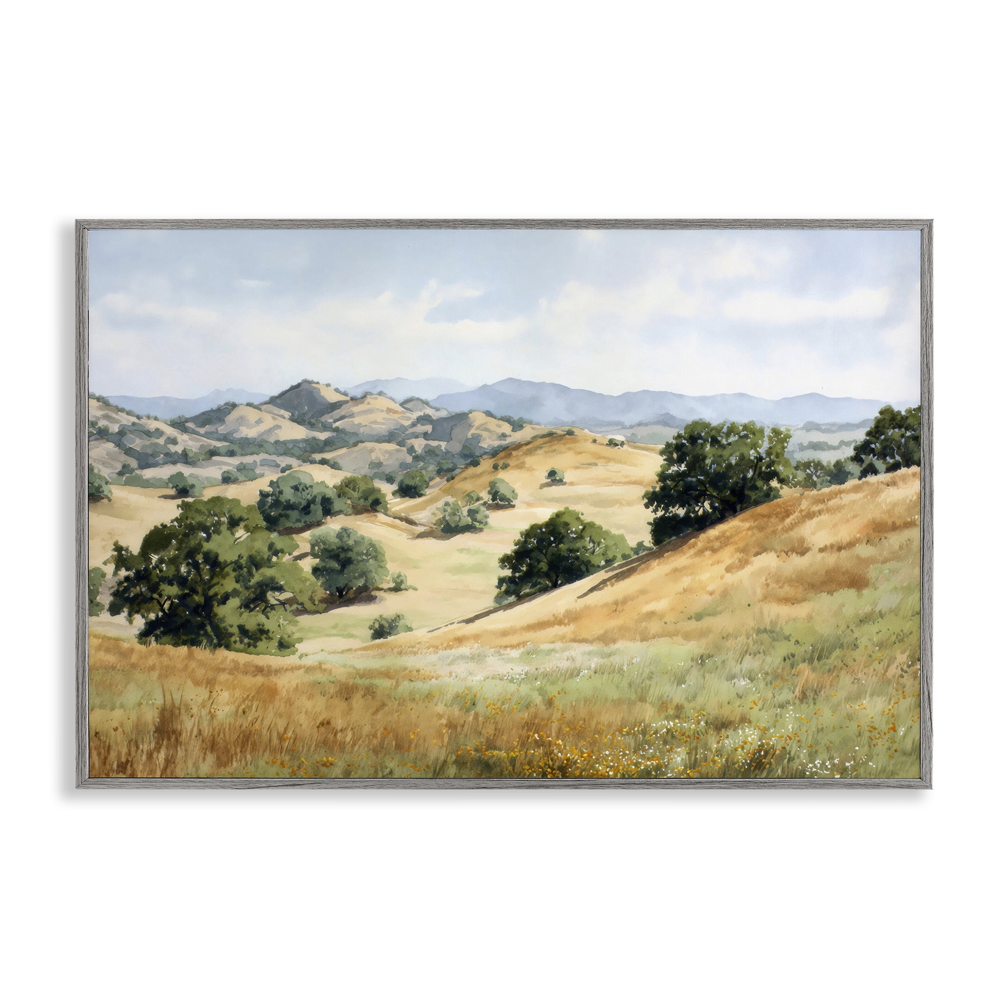 Stupell Industries Idyllic Mountains and Trees Gray Framed Giclee Art, design by Petal Prints Design