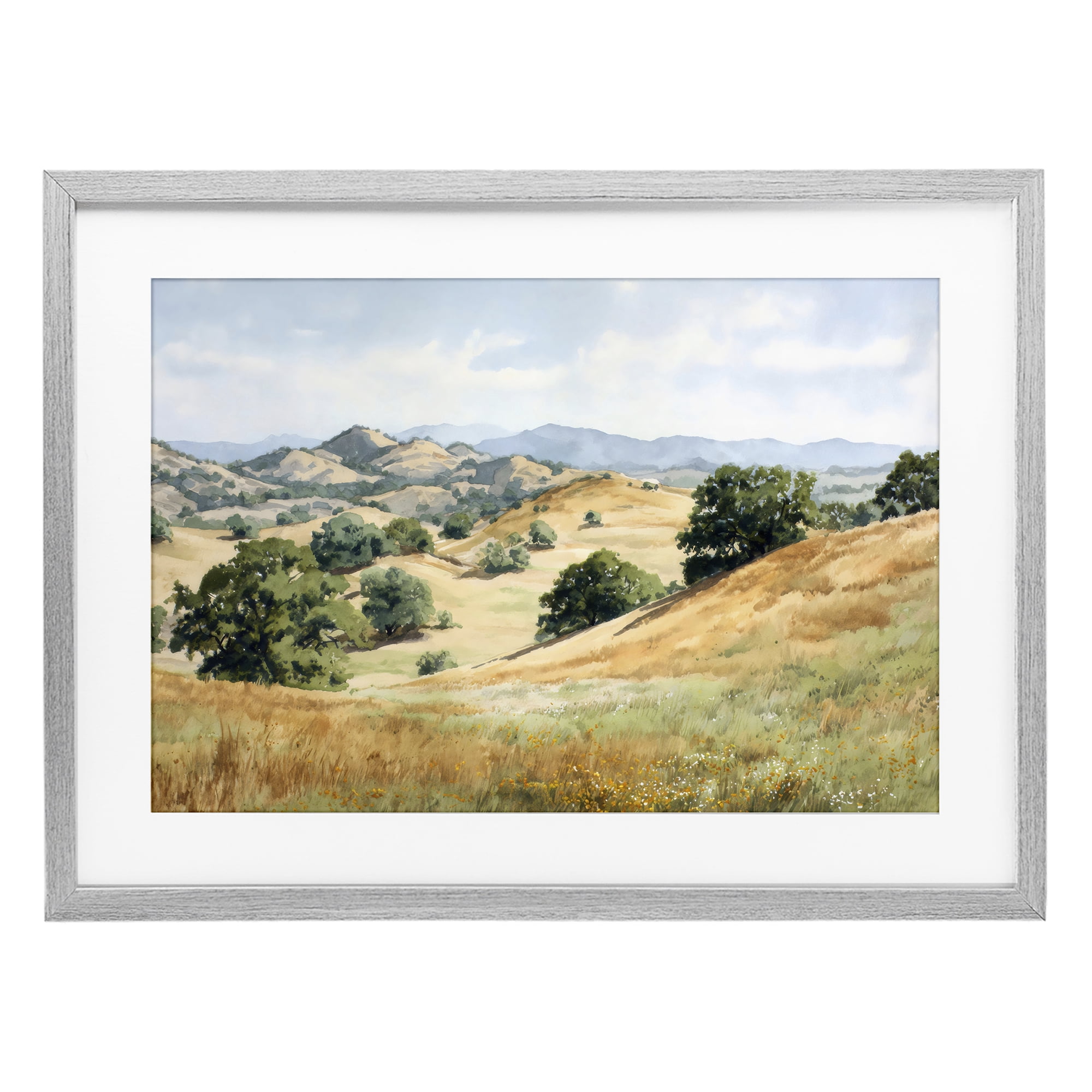 Stupell Industries Idyllic Mountains and Trees Gray Framed Print Under Glass, design by Petal Prints Design
