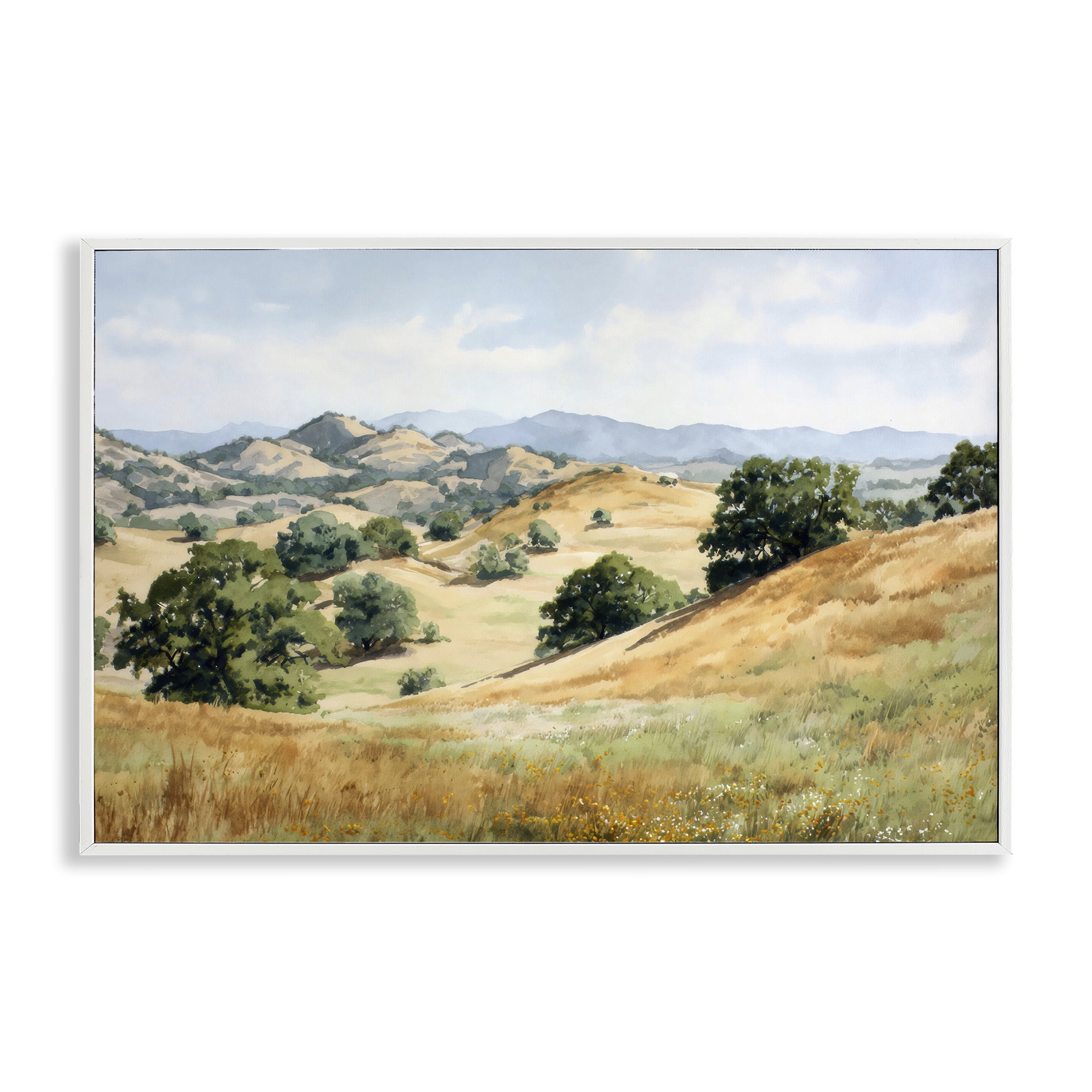 Stupell Industries Idyllic Mountains and Trees White Framed Giclee Art, design by Petal Prints Design