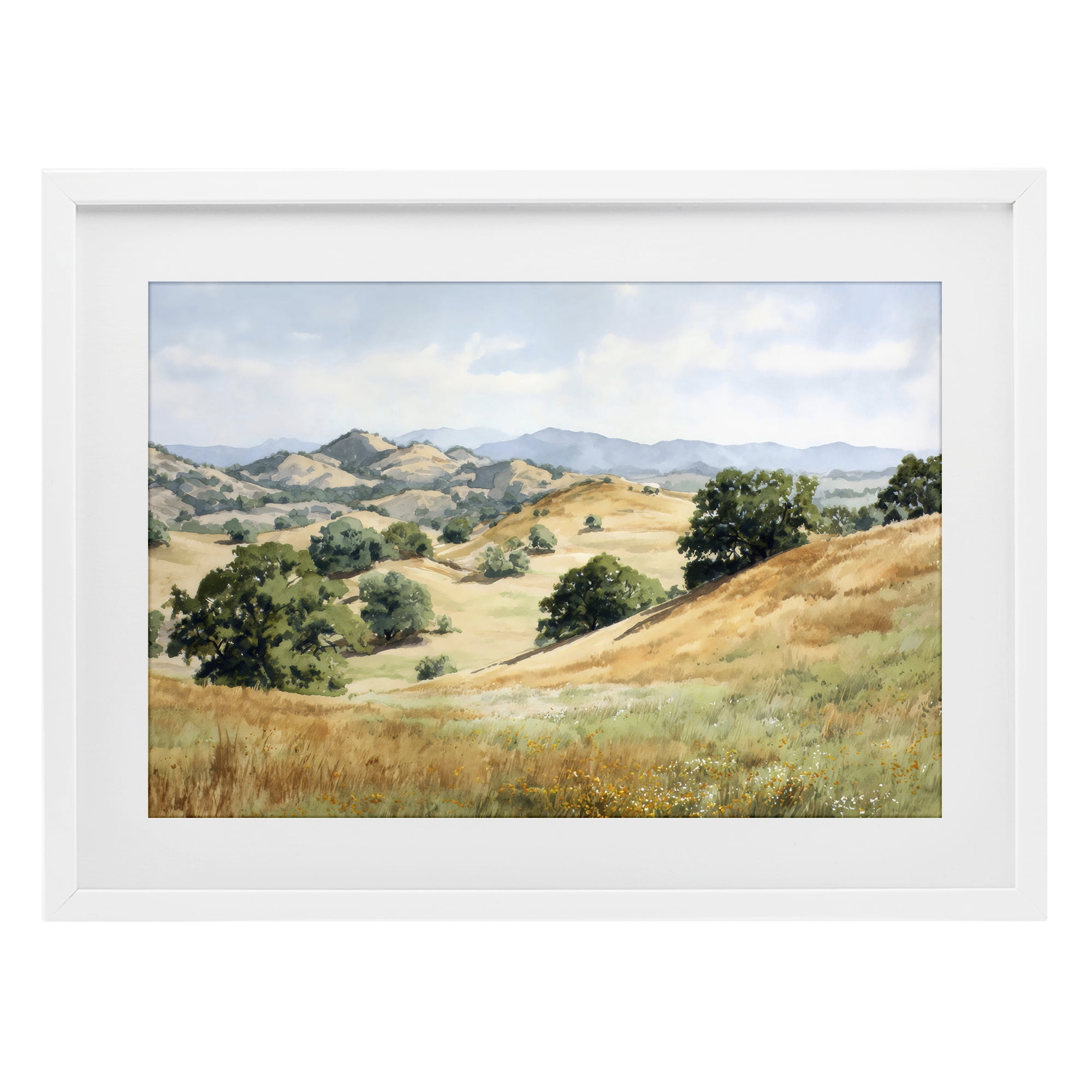 Stupell Industries Idyllic Mountains and Trees White Framed Print Under Glass, design by Petal Prints Design