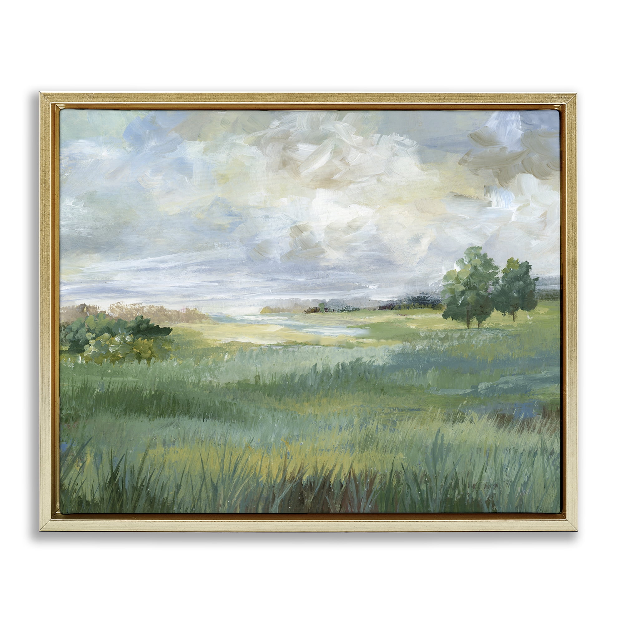 Stupell Industries Idyllic Summer Field Gold Framed Floater Canvas Wall Art, design by Nan