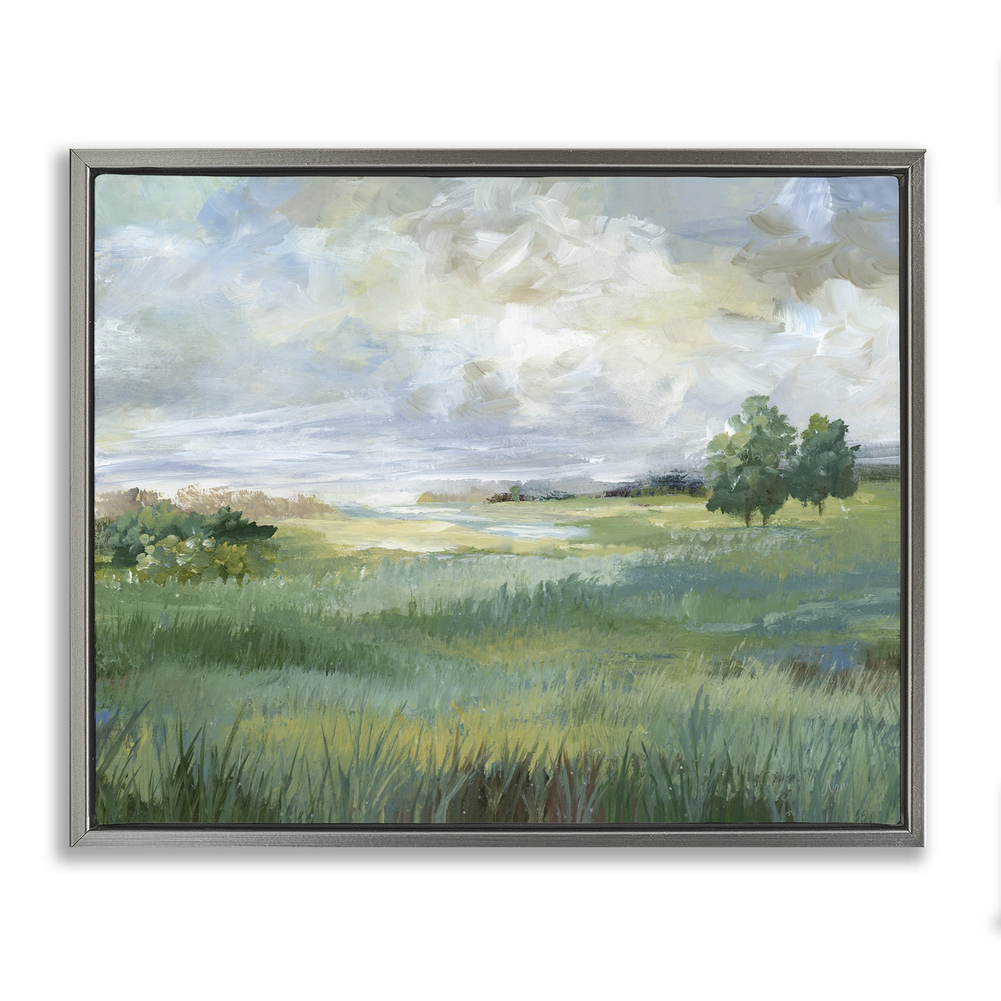 Stupell Industries Idyllic Summer Field Gray Framed Floater Canvas Wall Art, design by Nan