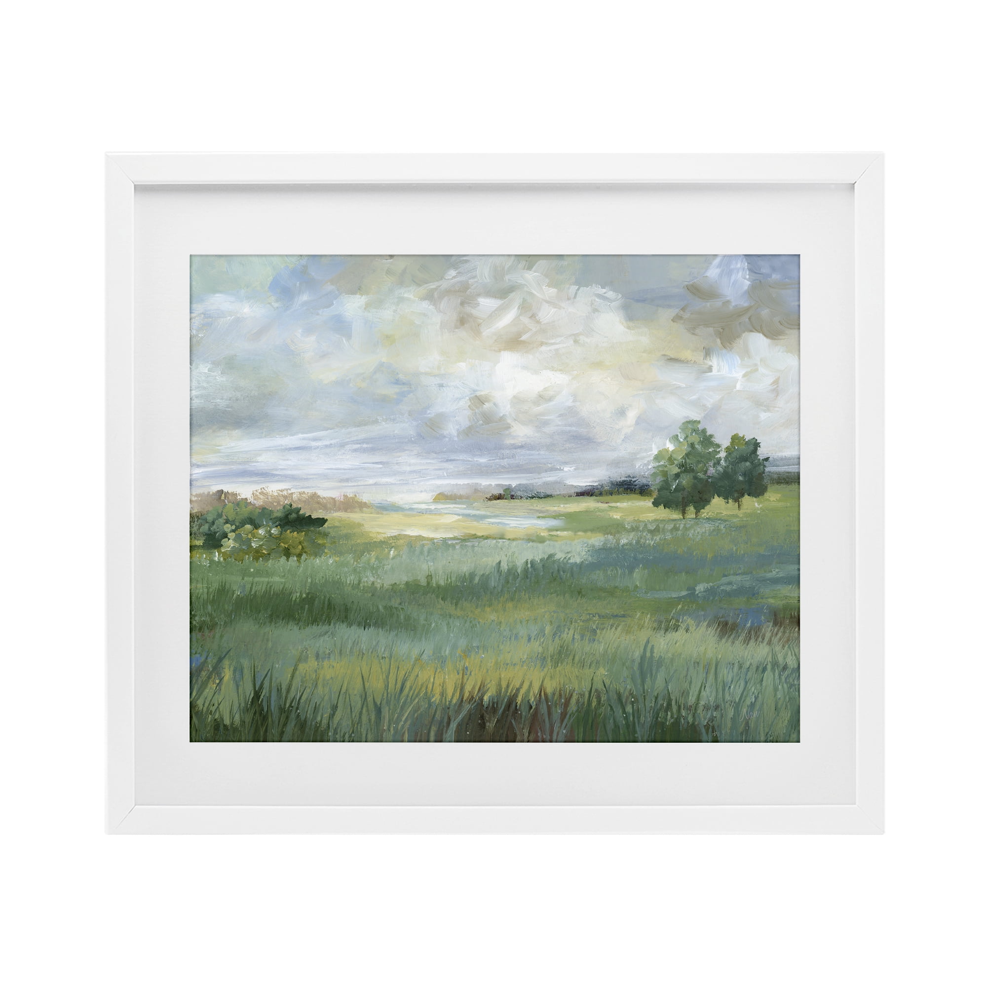 Stupell Industries Idyllic Summer Field White Framed Print Under Glass, design by Nan