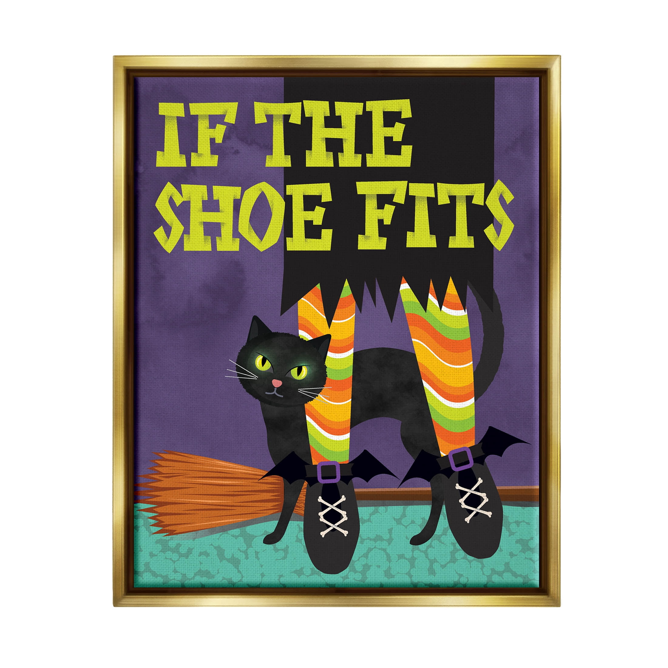 Stupell Industries If The Shoe Fits Witch Graphic Art Metallic Gold Floating Framed Canvas Print Wall Art, Design by Linda Birtel