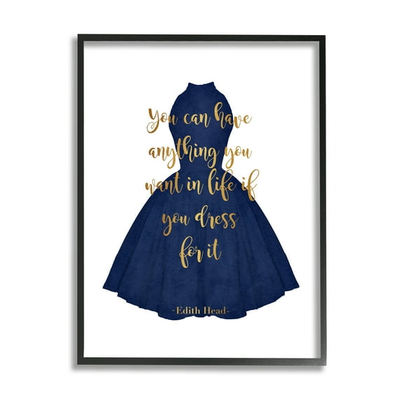 Stupell Industries If You Dress For It Quote Blue Gown Fashion Beauty & Fashion Painting Black Framed Art Print Wall Art, 16 x 20