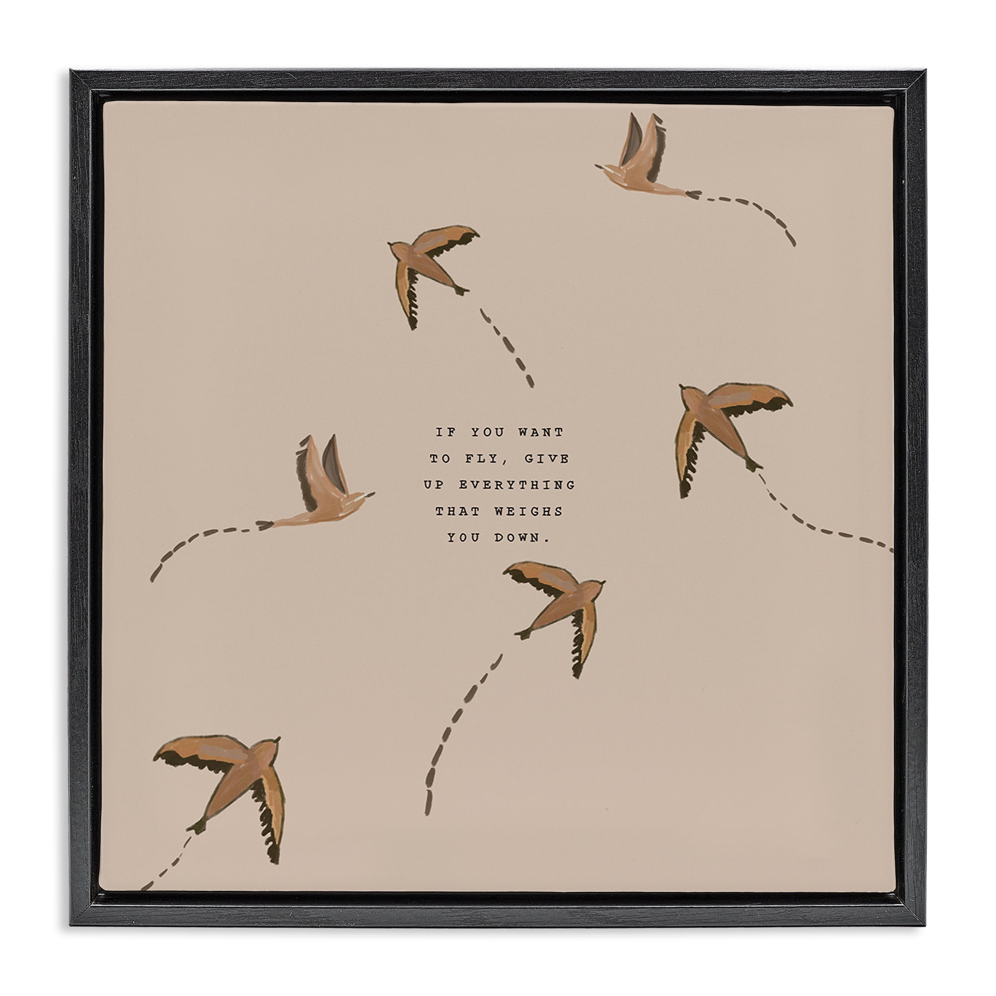 Stupell Industries If You Want To Fly Animals Painting Black Floater Framed Canvas Art Print Wall Art, 18 x 18
