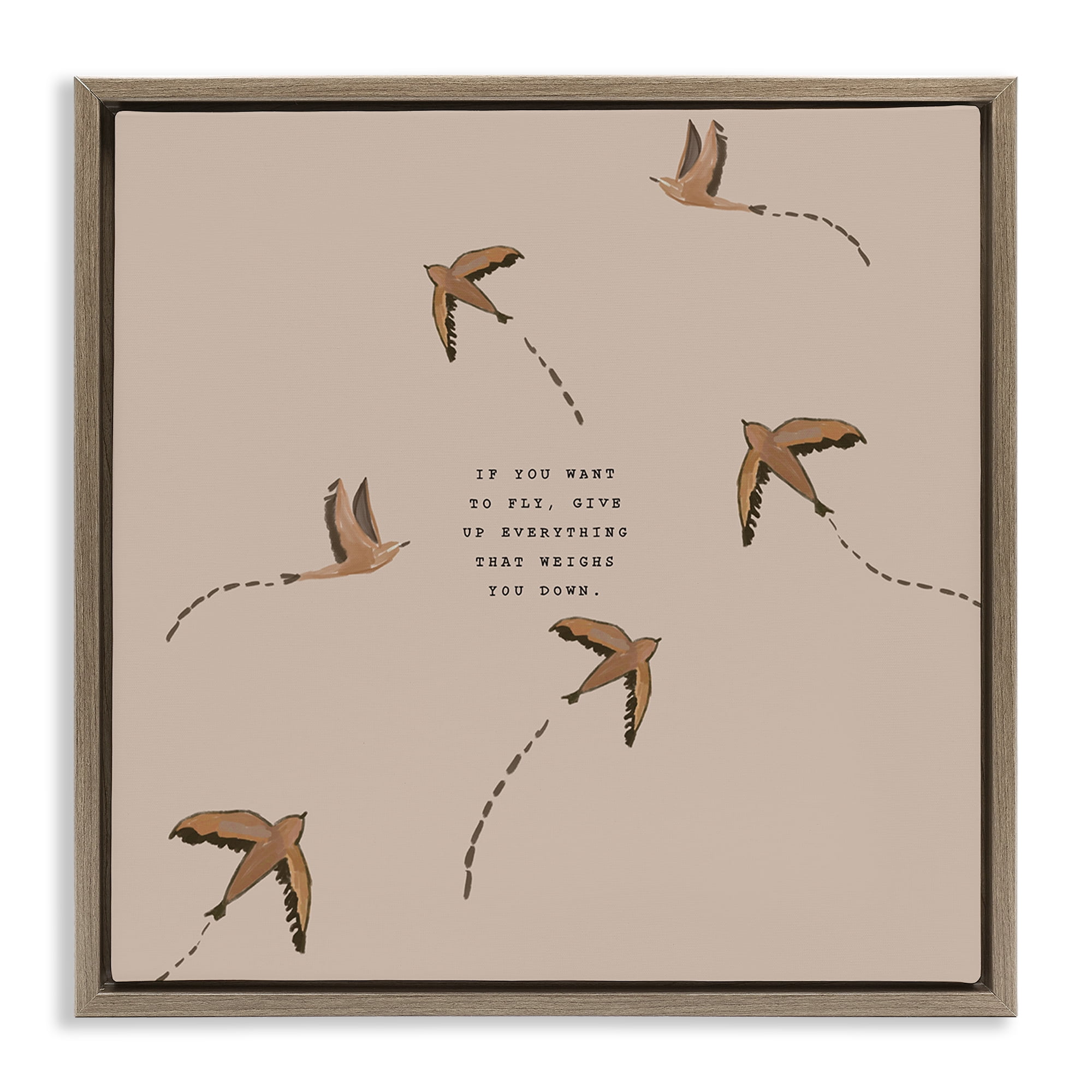 Stupell Industries If You Want To Fly Animals Painting Brown Floater Framed Canvas Art Print Wall Art, 18 x 18