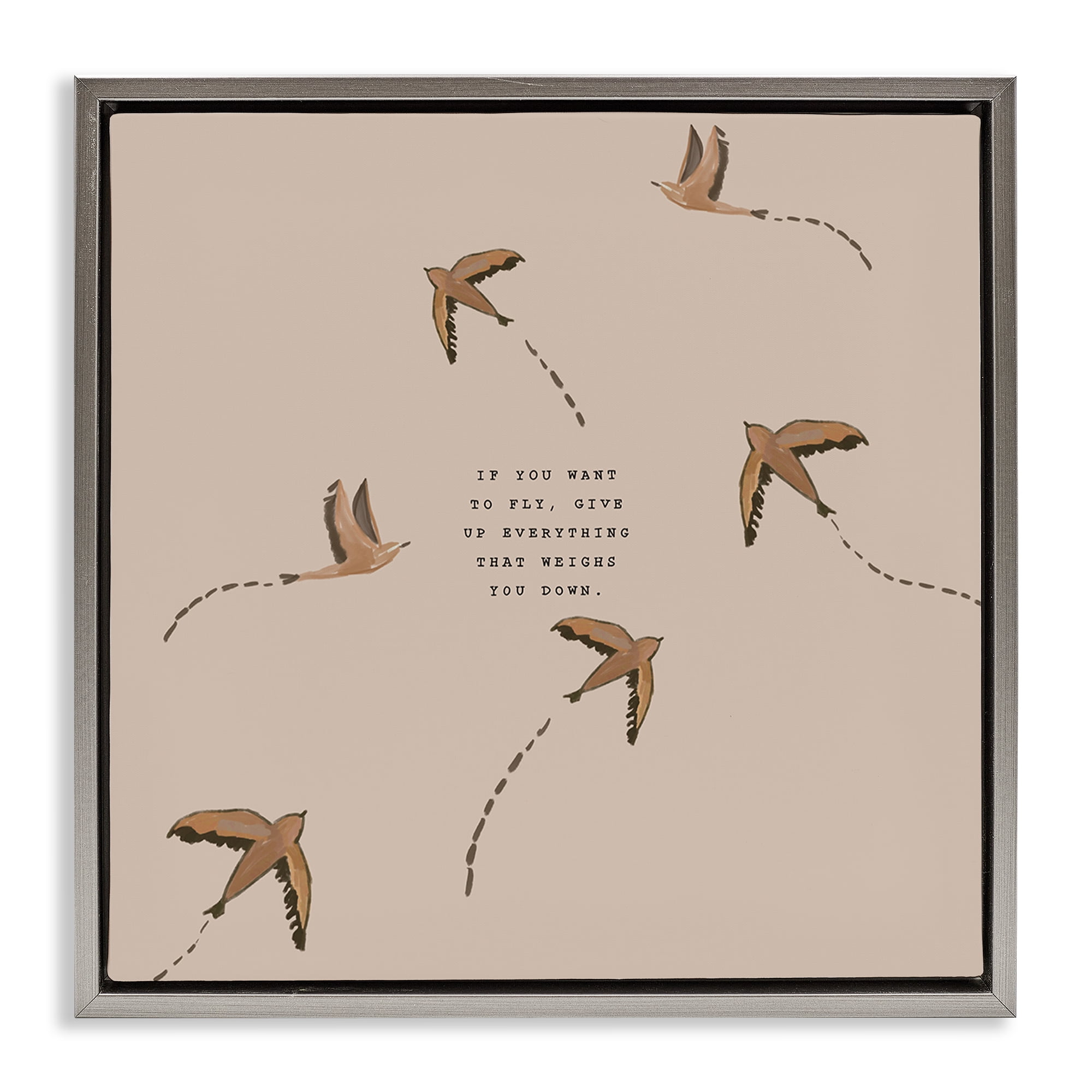 Stupell Industries If You Want To Fly Animals Painting Gray Floater Framed Canvas Art Print Wall Art, 18 x 18