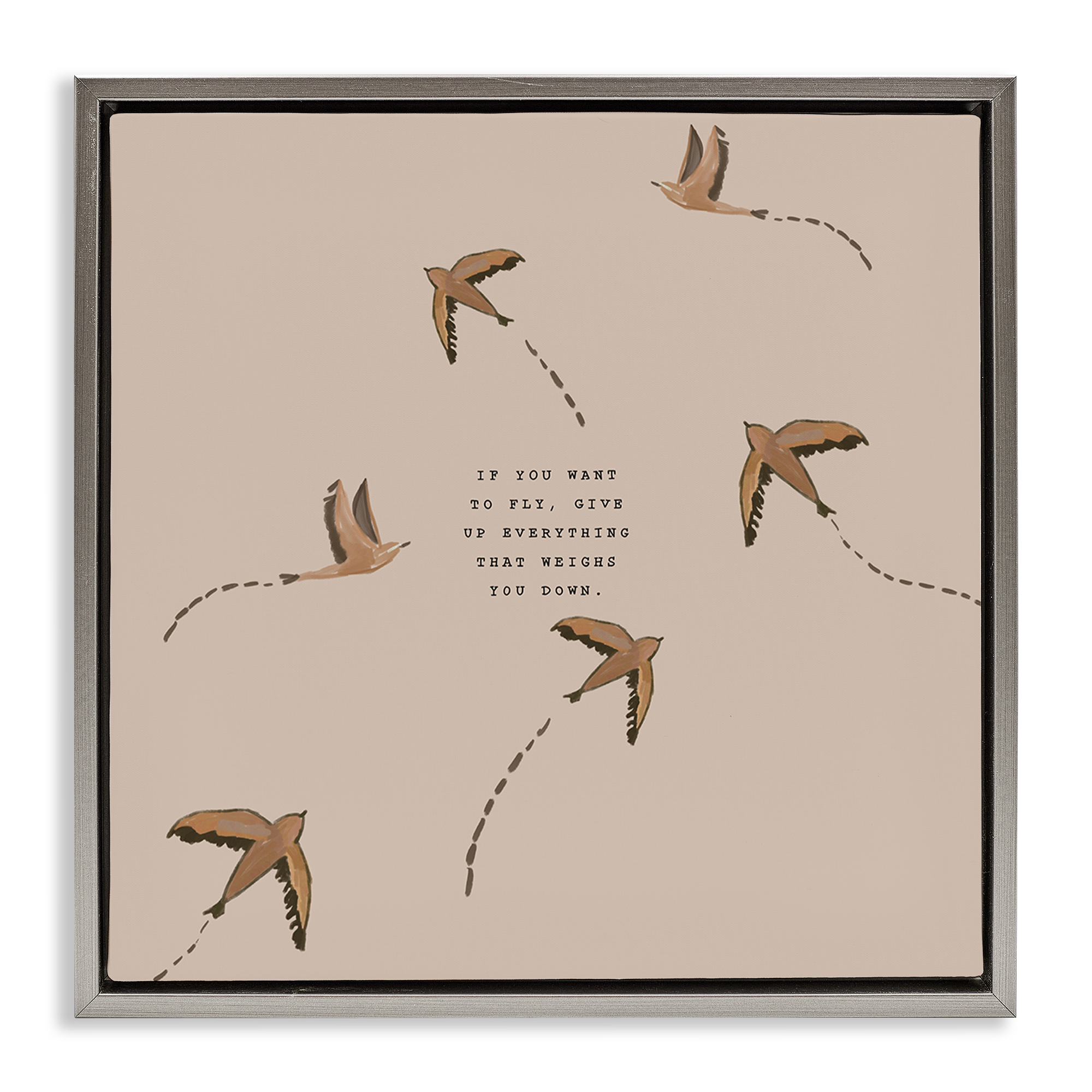 Stupell Industries If You Want To Fly Animals Painting Gray Floater Framed Canvas Art Print Wall Art, 25 x 25