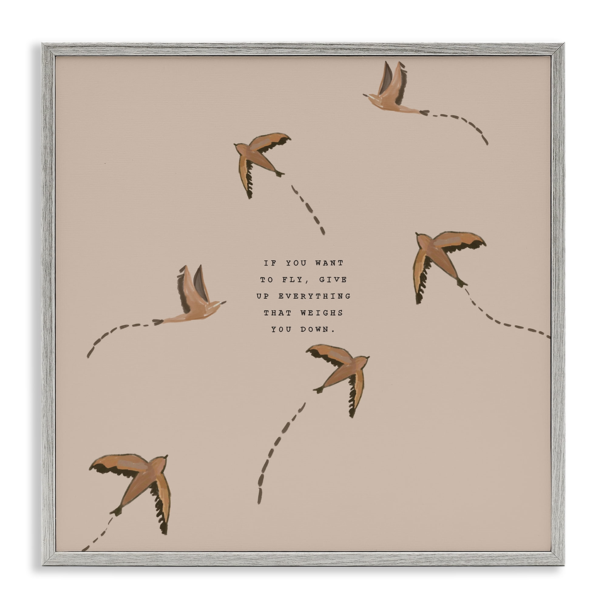 Stupell Industries If You Want To Fly Animals Painting Gray Framed Art Print Wall Art, 24 x 24
