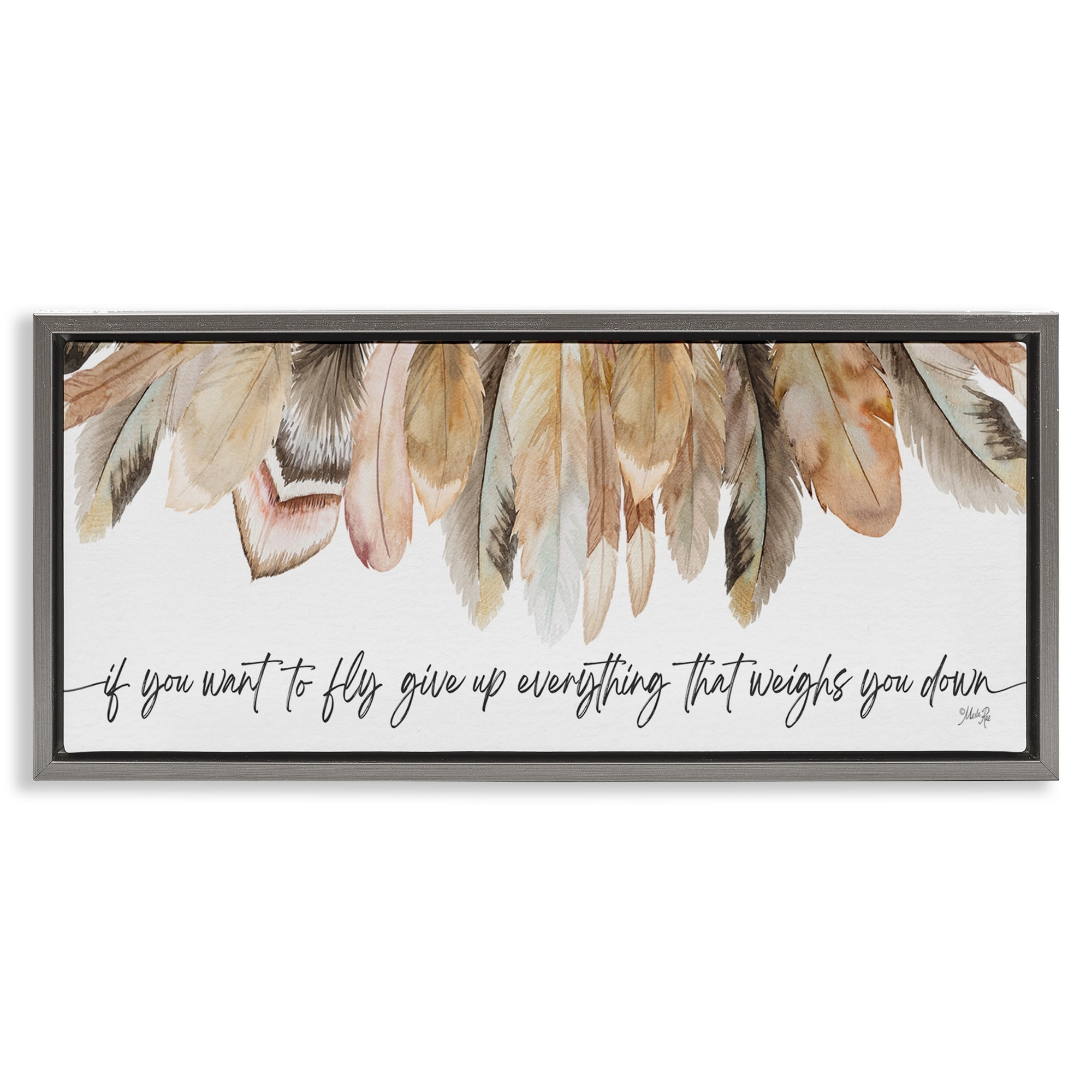 Stupell Industries If You Want To Fly Typography Painting Gray Floater Framed Art Print Wall Art, 25 x 11