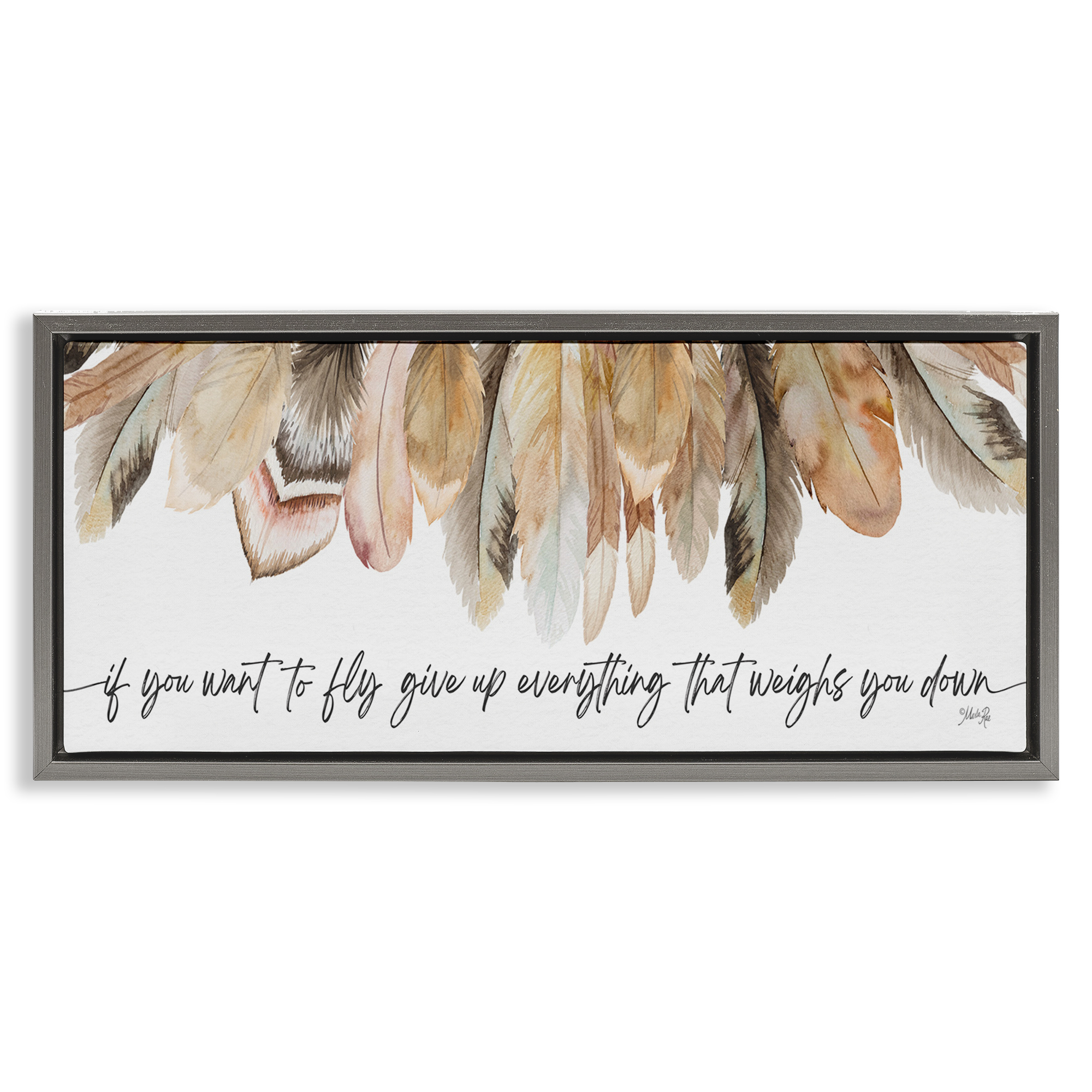 Stupell Industries If You Want To Fly Typography Painting Gray Floater Framed Art Print Wall Art, 31 x 14