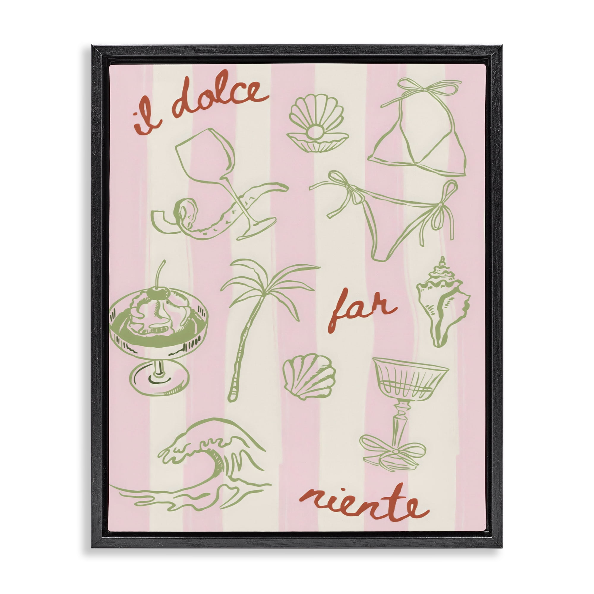 Stupell Industries Il Dolce Far Niente Beach Saying Black Framed Floater Canvas Wall Art, design by The Prints Vibe