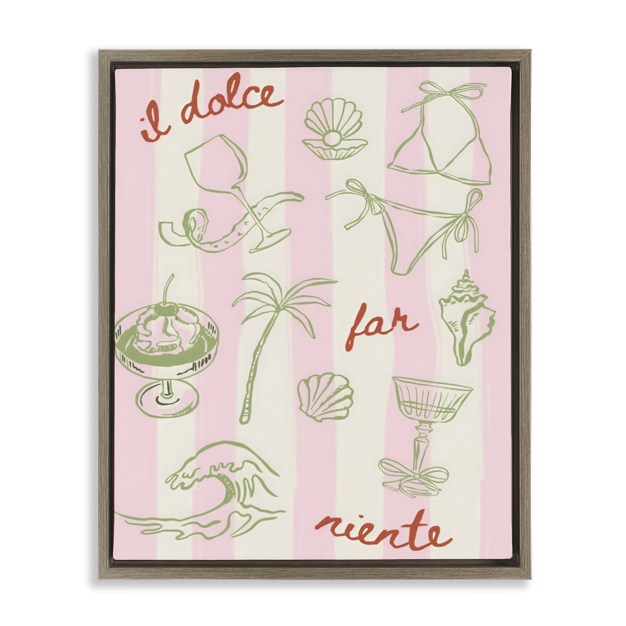 Stupell Industries Il Dolce Far Niente Beach Saying Brown Framed Floater Canvas Wall Art, design by The Prints Vibe