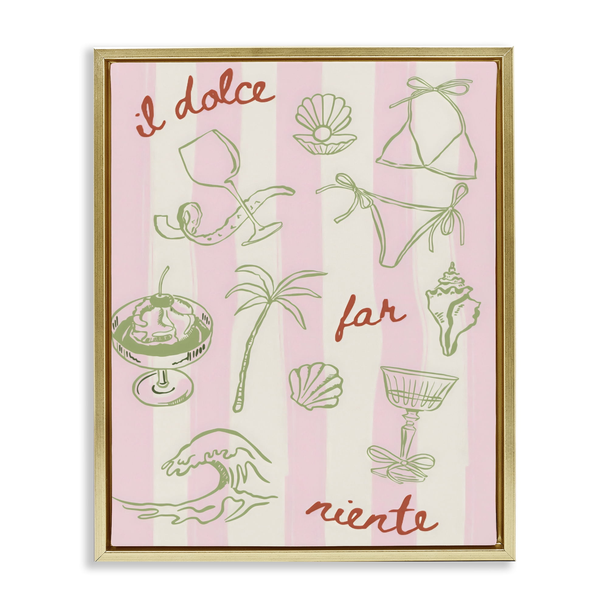Stupell Industries Il Dolce Far Niente Beach Saying Gold Framed Floater Canvas Wall Art, design by The Prints Vibe