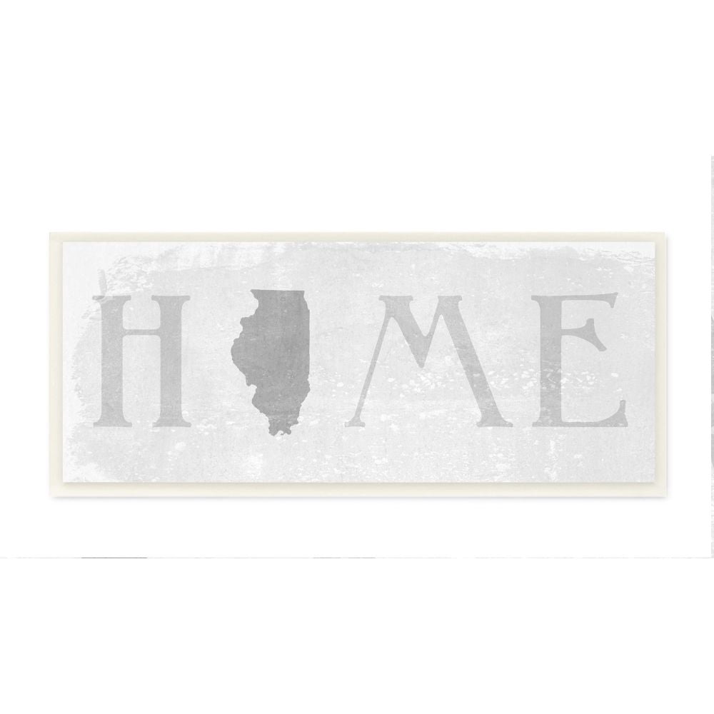 Stupell Industries Illinois Home State Map Grey Neutral Textured Word Design Wall Plaque Art by Daphne Polselli