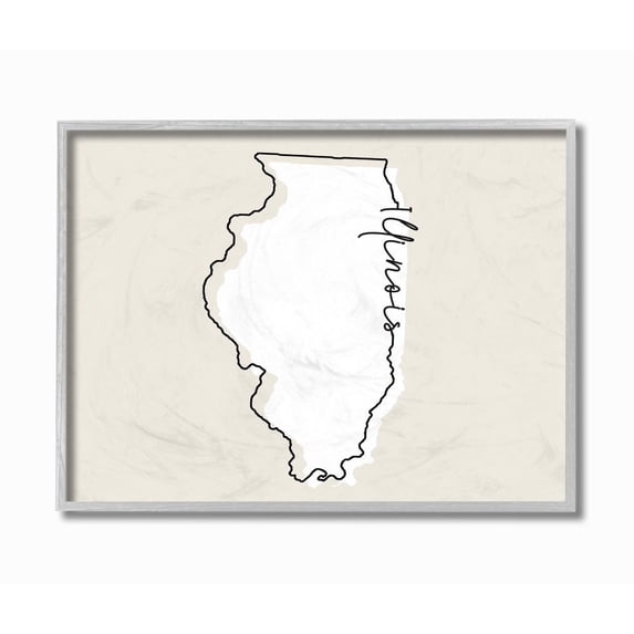 Stupell Industries Illinois Home State Map Neutral Print Design Gray Farmhouse Rustic Framed Giclee Texturized Art by Daphne Polselli