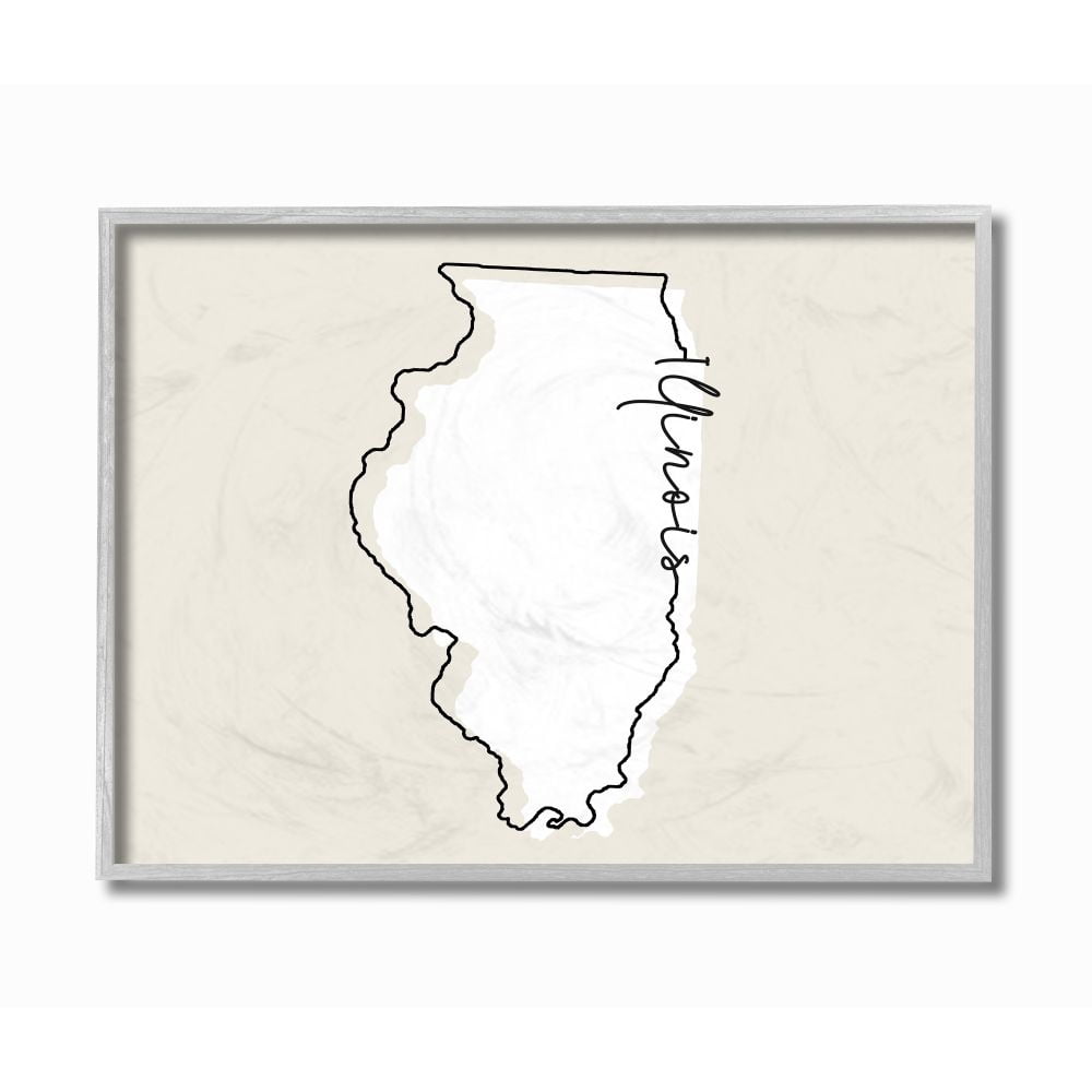 Stupell Industries Illinois Home State Map Neutral Print Design Gray Farmhouse Rustic Framed Giclee Texturized Art by Daphne Polselli