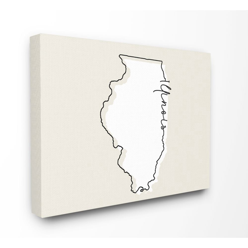Stupell Industries Illinois Home State Map Neutral Print Design Super Canvas Wall Art by Daphne Polselli