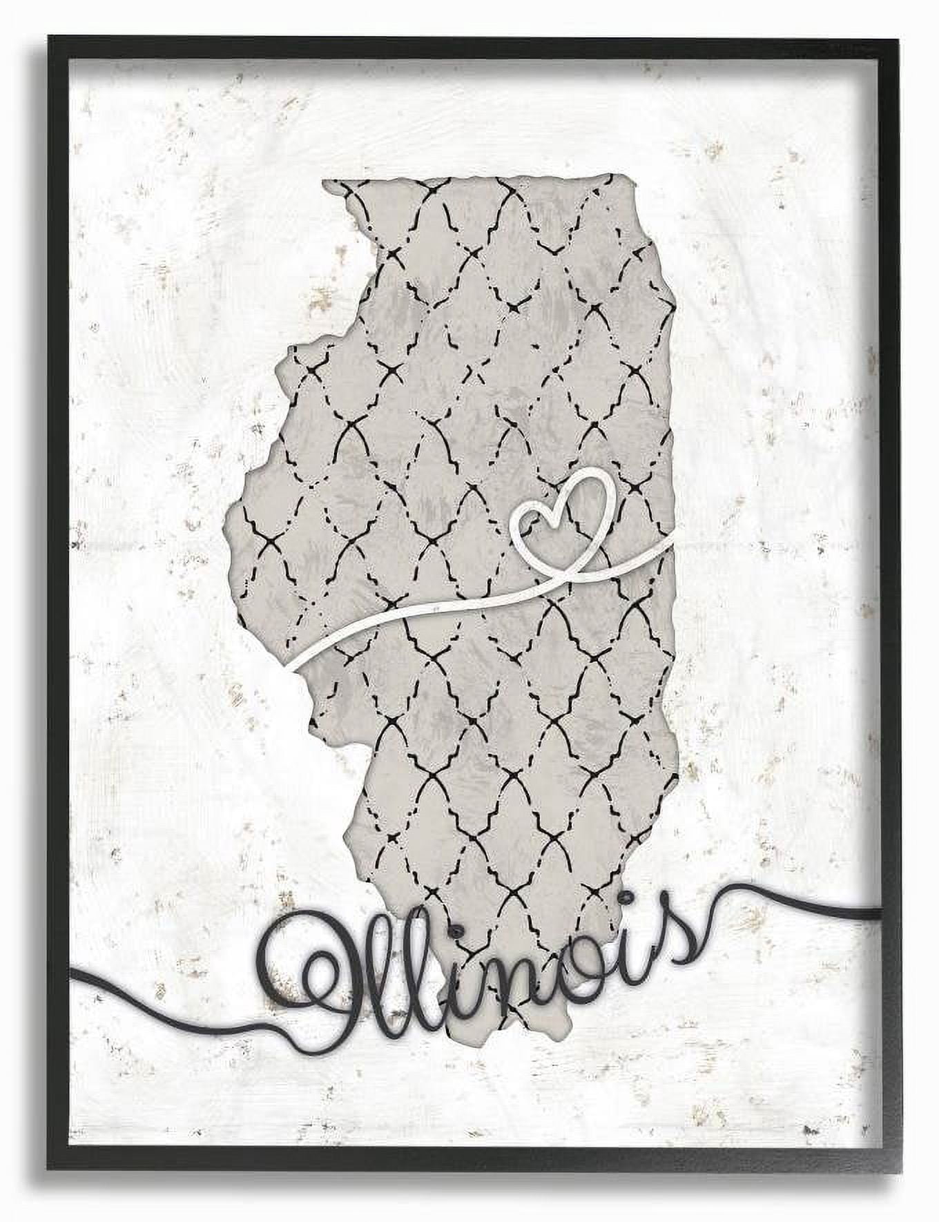 Stupell Industries Illinois Patterned Grey US State Design Framed Wall Art by Ziwei Li