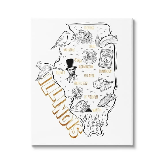Stupell Industries Illinois State Landmark Map Glam Detail Text Canvas Wall Art, 30 x 40, Design by Ziwei Li