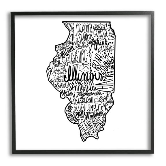 Stupell Industries Illinois US State Typography Map Shape Graphic Art Black Framed Art Print Wall Art, Design by The Saturday Evening Post