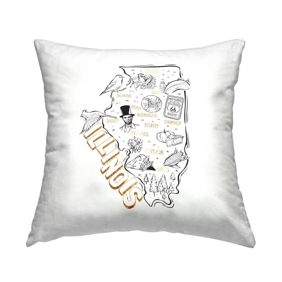 Stupell Industries Illinois USA State Landmarks Map Square Decorative Printed Throw Pillow, 18 x 18,