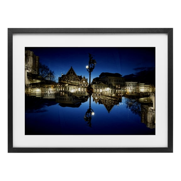 Stupell Industries Illuminated Night Cityscape Black Framed Print Under Glass design by Robin Vandenabeele, 14 x 20