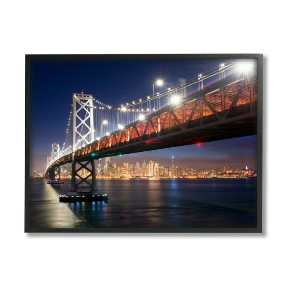 Stupell Industries Illuminated Water Ocean Bridge Urban City Skyline Framed Wall Art, 14 x 11, Design by John Gavrilis