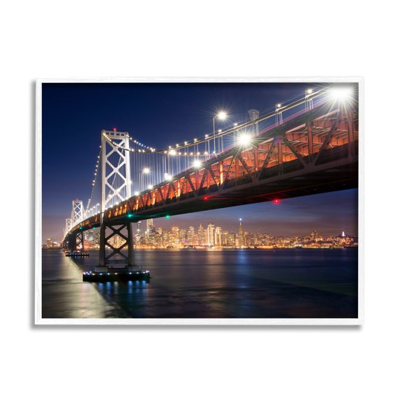 Stupell Industries Illuminated Water Ocean Bridge Urban City Skyline Framed Wall Art, 14 x 11, Design by John Gavrilis