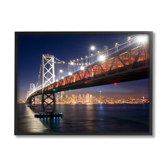 Stupell Industries Illuminated Water Ocean Bridge Urban City Skyline Framed Wall Art, 30 x 24, Design by John Gavrilis