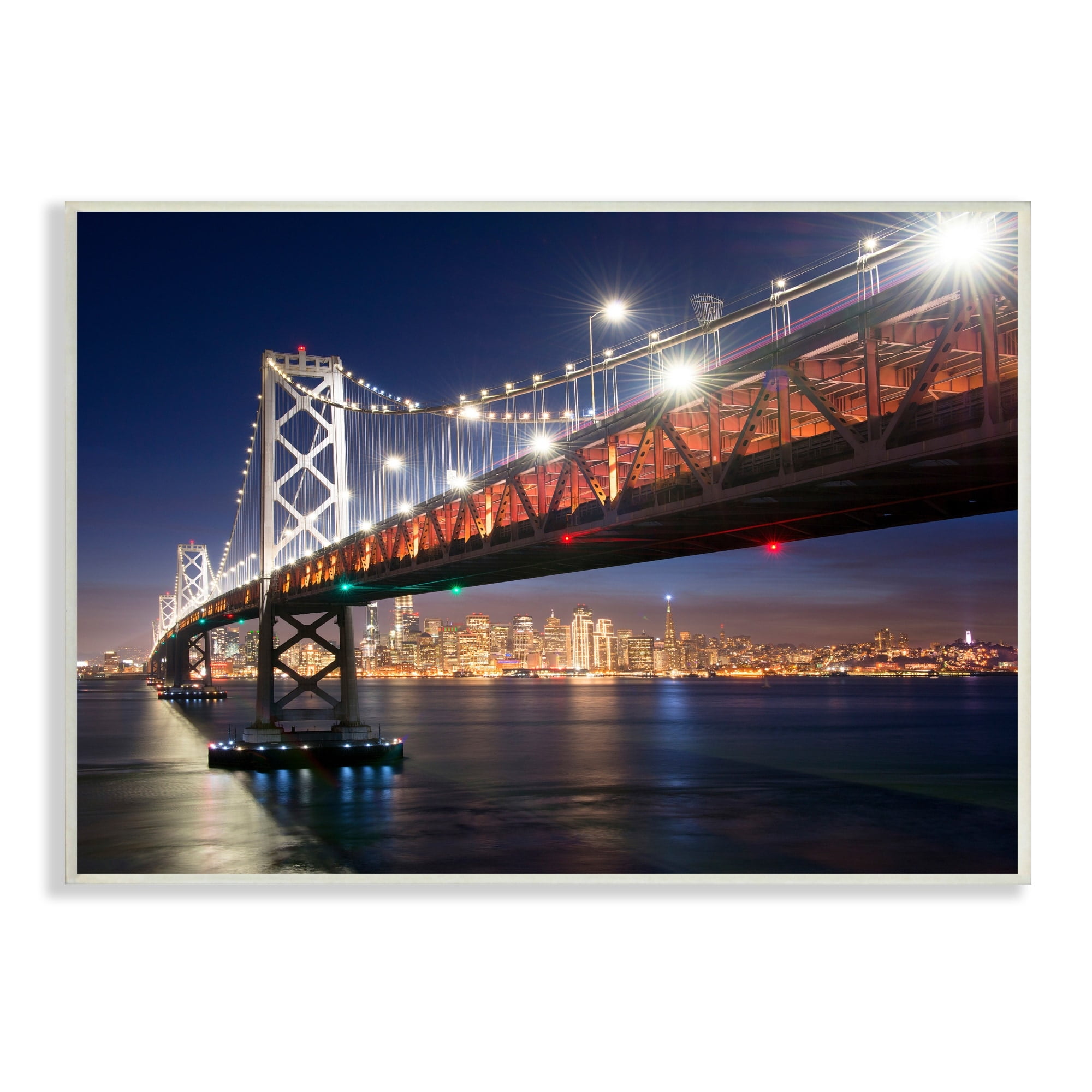 Stupell Industries Illuminated Water Ocean Bridge Urban City Skyline Wood Wall Art, 15 x 10, Design by John Gavrilis