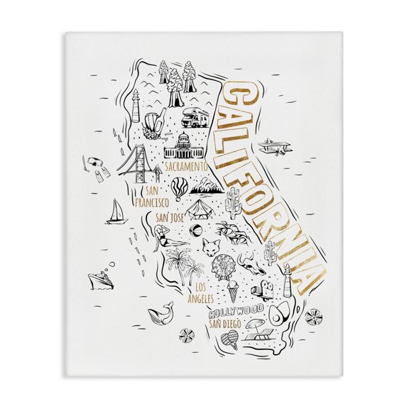 Stupell Industries Modern Illustrated California State Landmarks Map Diagram Canvas Art, 16 x 20, by Ziwei Li