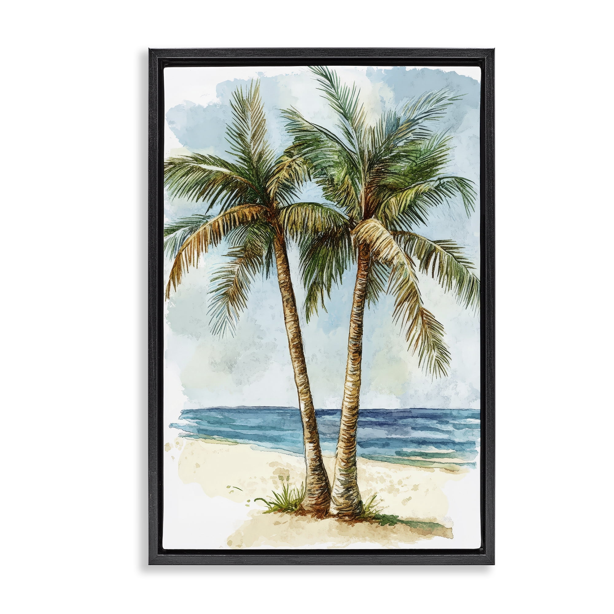 Stupell Industries Illustrated Palm Tree Duo Black Framed Floater Canvas Wall Art, design by Petal Prints Design