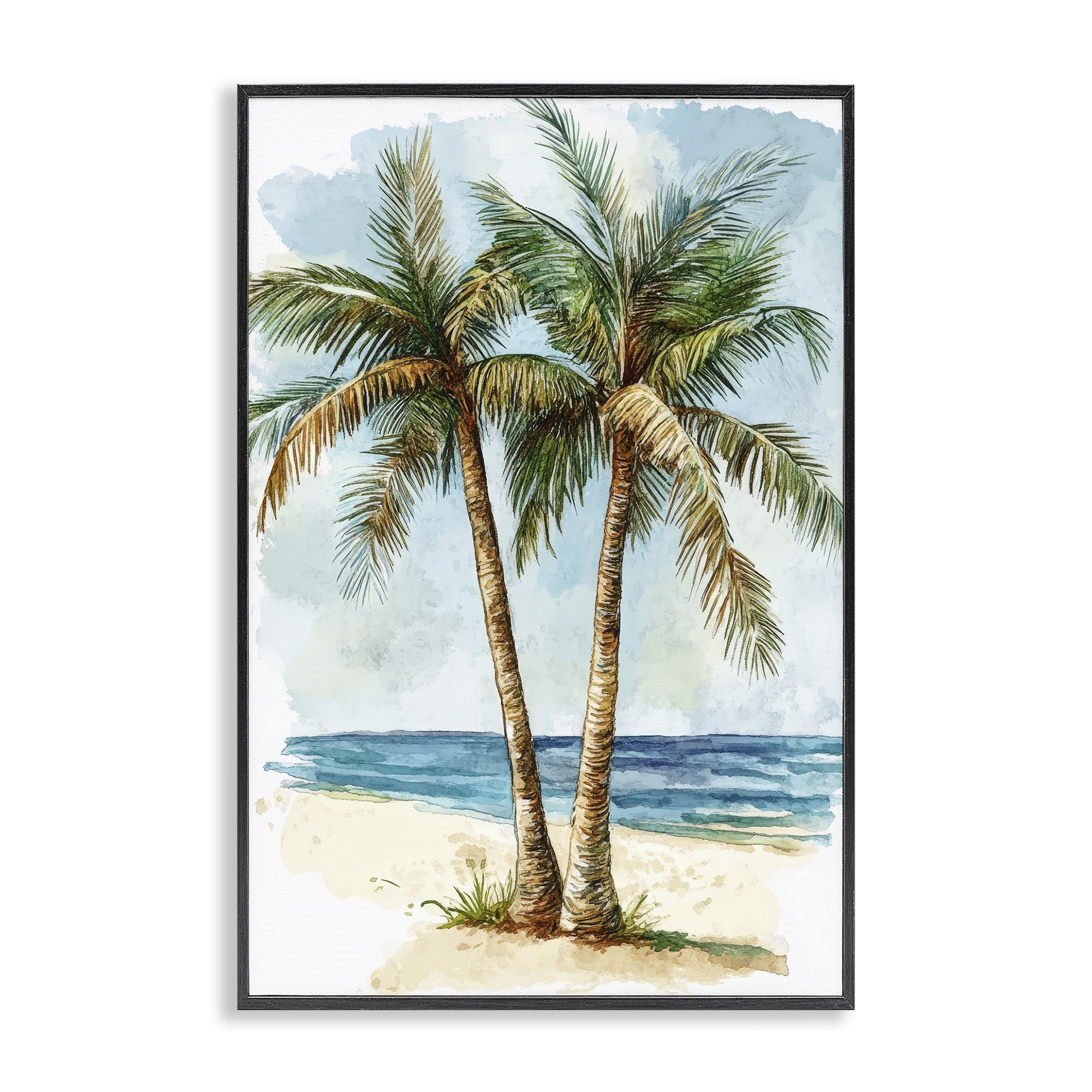 Stupell Industries Illustrated Palm Tree Duo Black Framed Giclee Art, design by Petal Prints Design