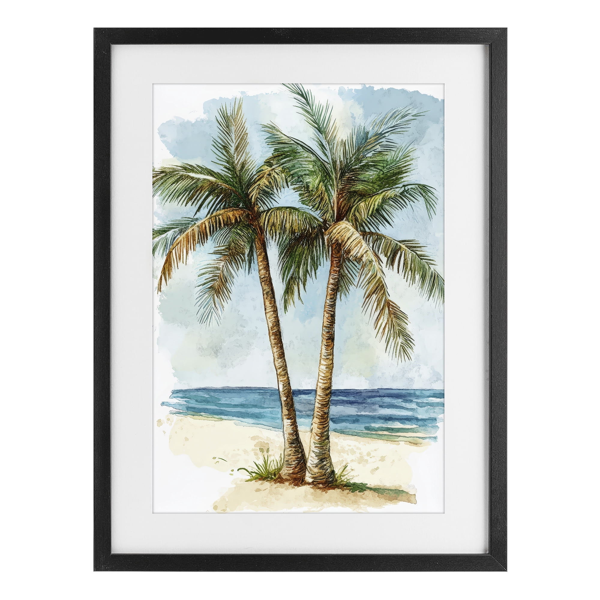 Stupell Industries Illustrated Palm Tree Duo Black Framed Print Under Glass, design by Petal Prints Design