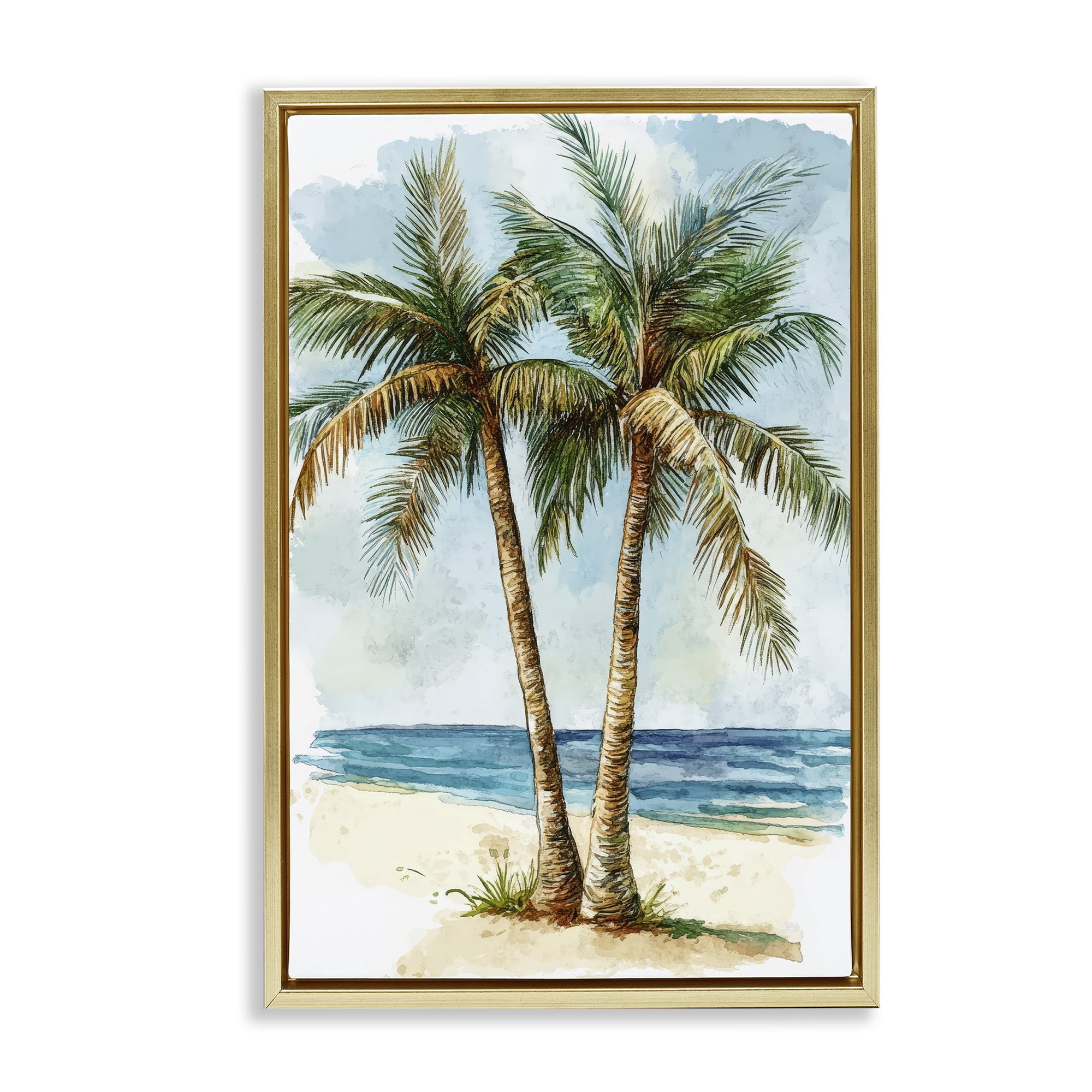 Stupell Industries Illustrated Palm Tree Duo Gold Framed Floater Canvas Wall Art, design by Petal Prints Design