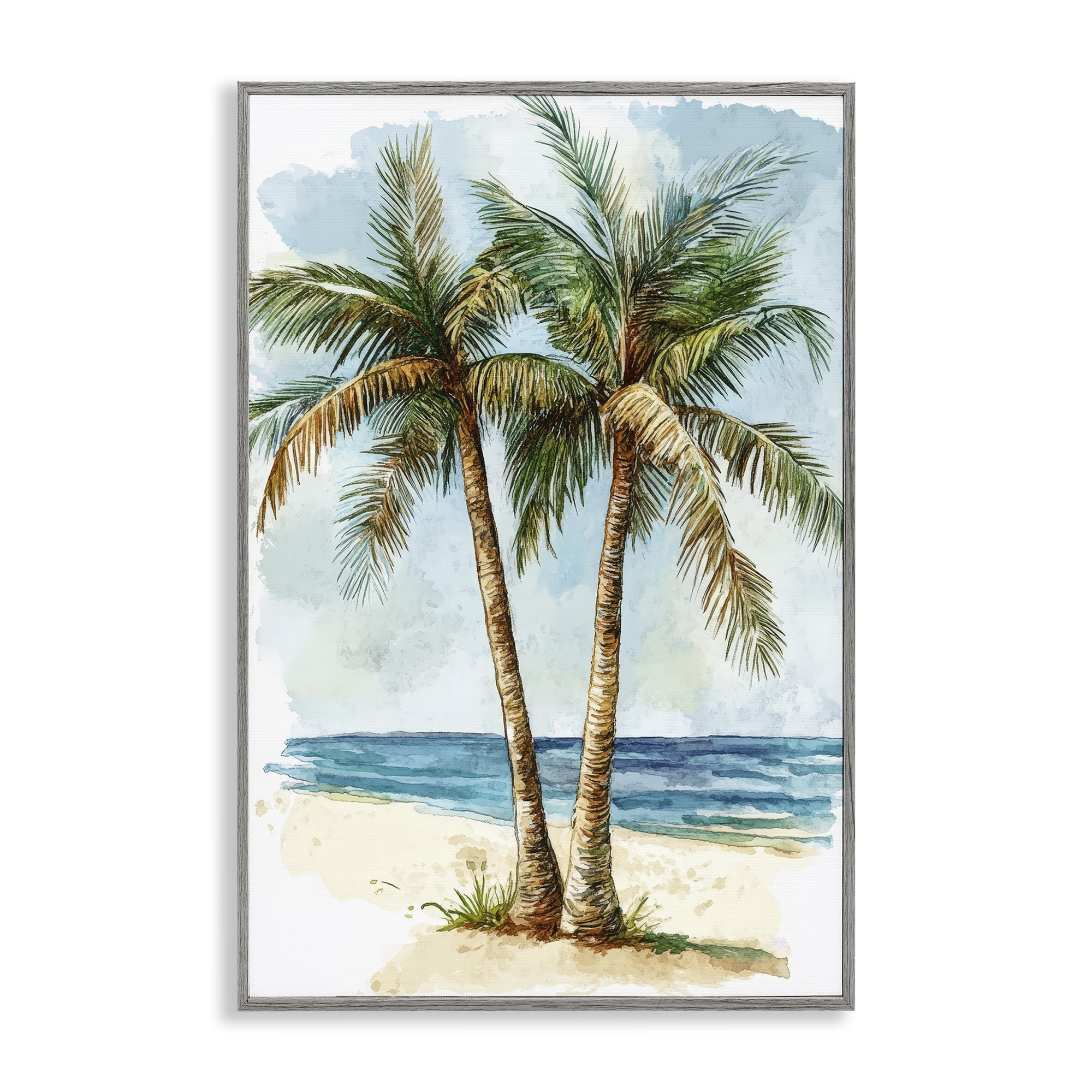 Stupell Industries Illustrated Palm Tree Duo Gray Framed Giclee Art, design by Petal Prints Design