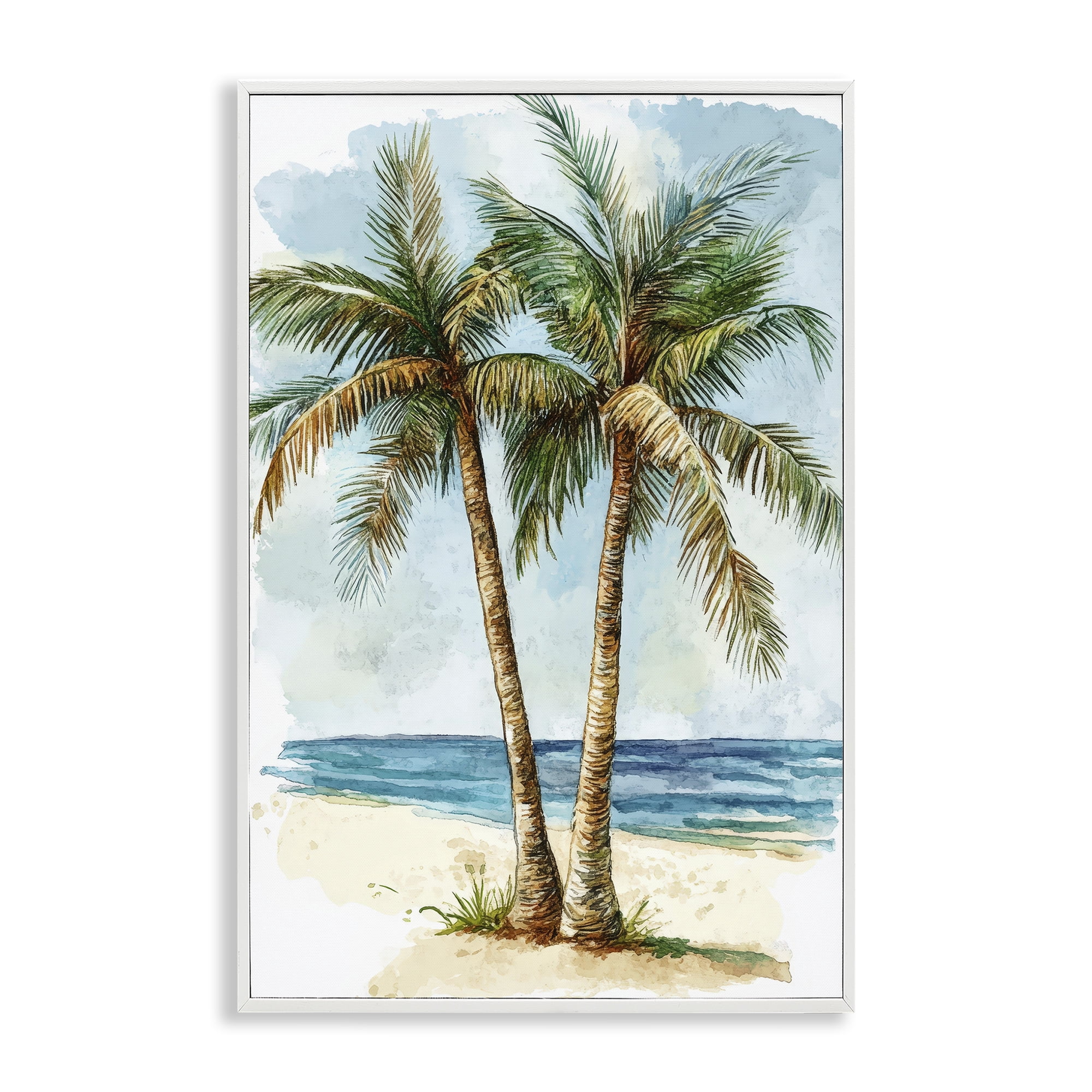 Stupell Industries Illustrated Palm Tree Duo White Framed Giclee Art, design by Petal Prints Design