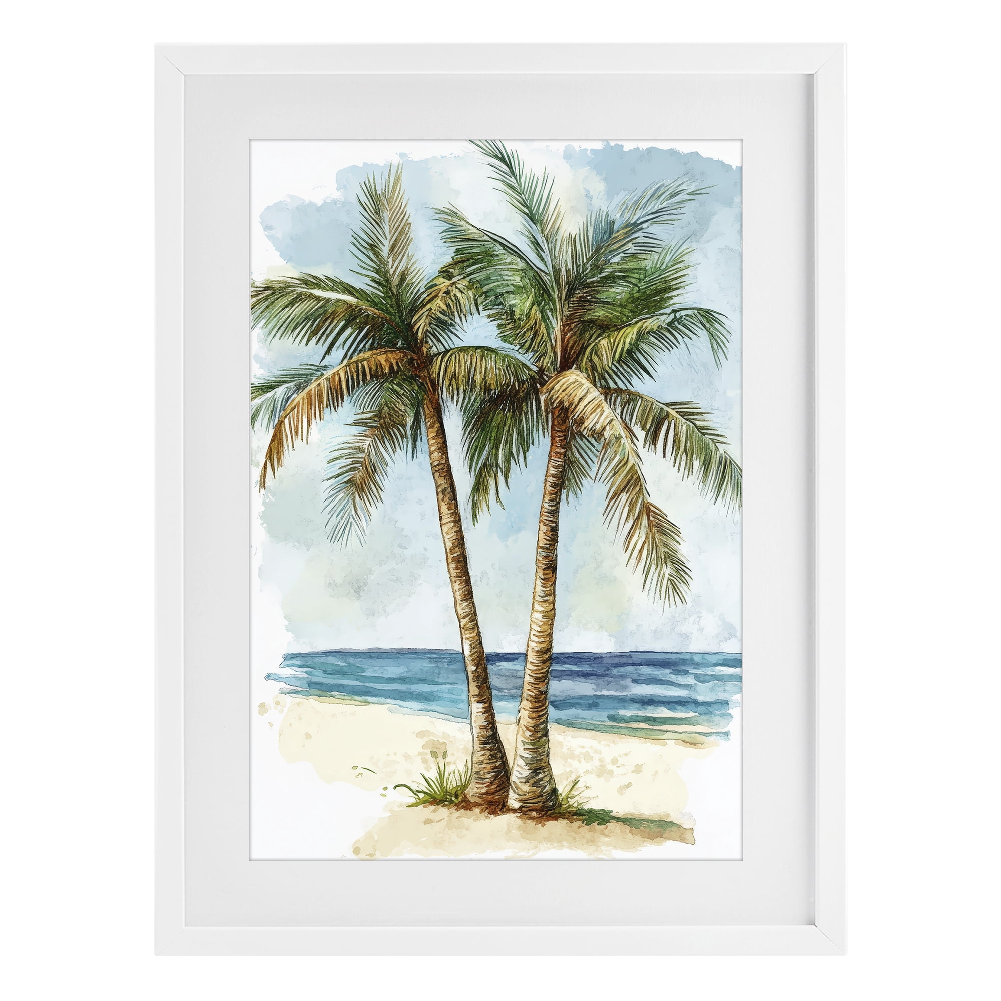 Stupell Industries Illustrated Palm Tree Duo White Framed Print Under Glass, design by Petal Prints Design