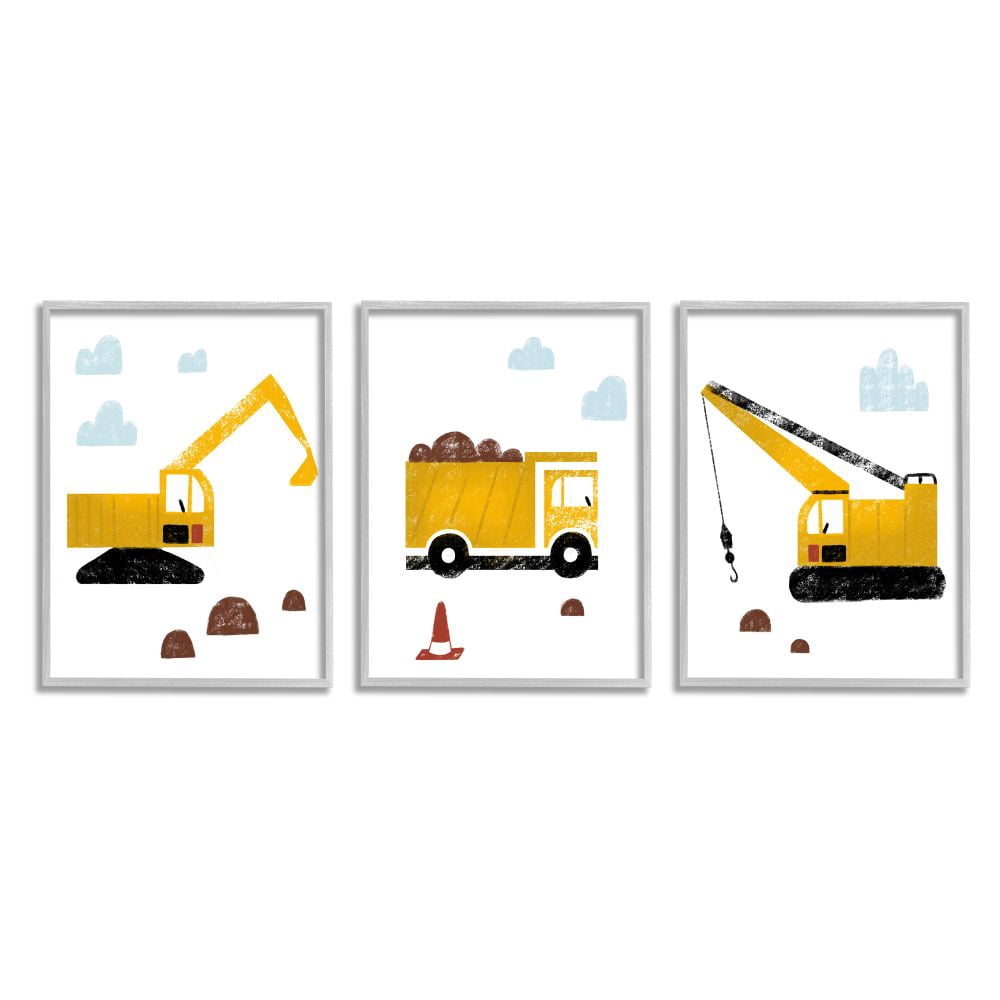 Stupell Industries Illustration of Construction Trucks with Crayon Stylization Designed by Daphne Polselli