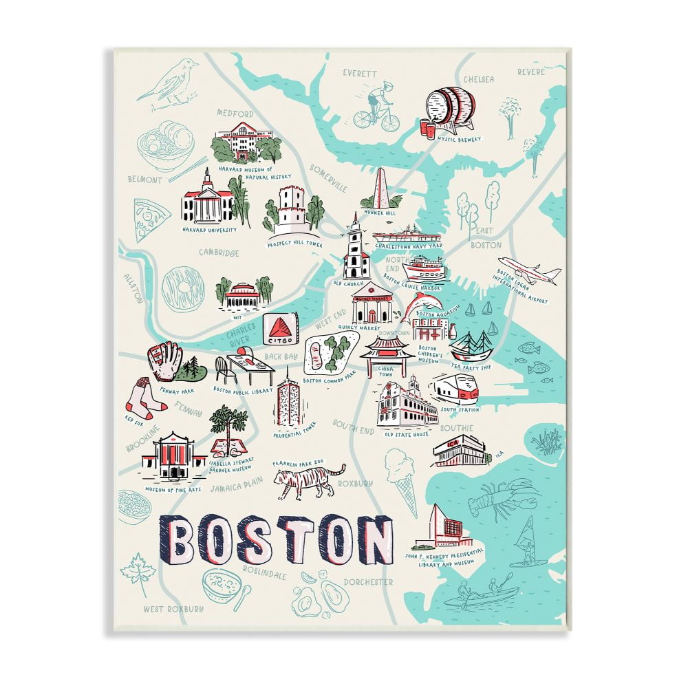 Stupell Industries Illustrative Map of Boston Massachusetts Landmarks Designed by Ziwei Li