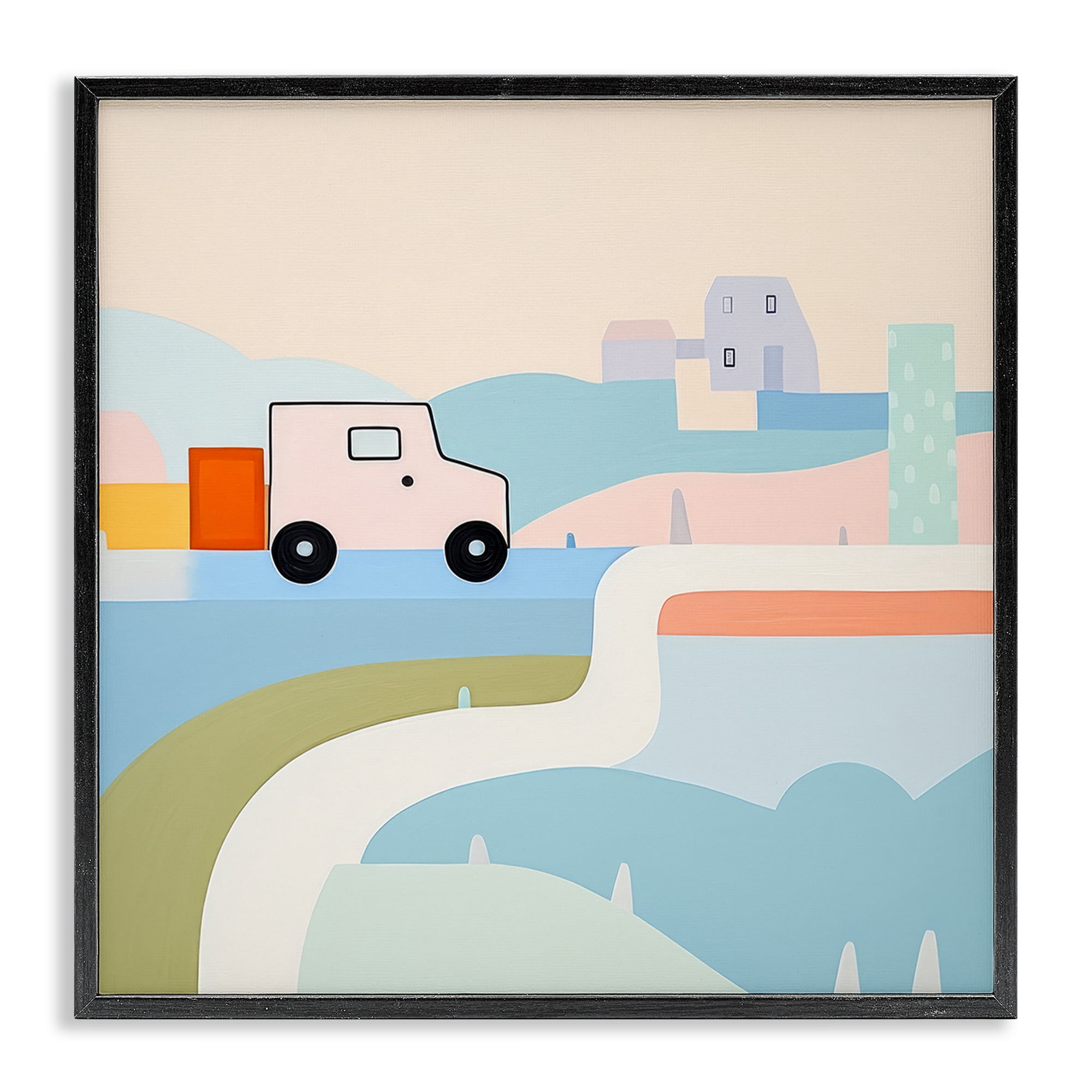 Stupell Industries Imagination On Wheels Landscape Painting Black Framed Art Print Wall Art, 24 x 24