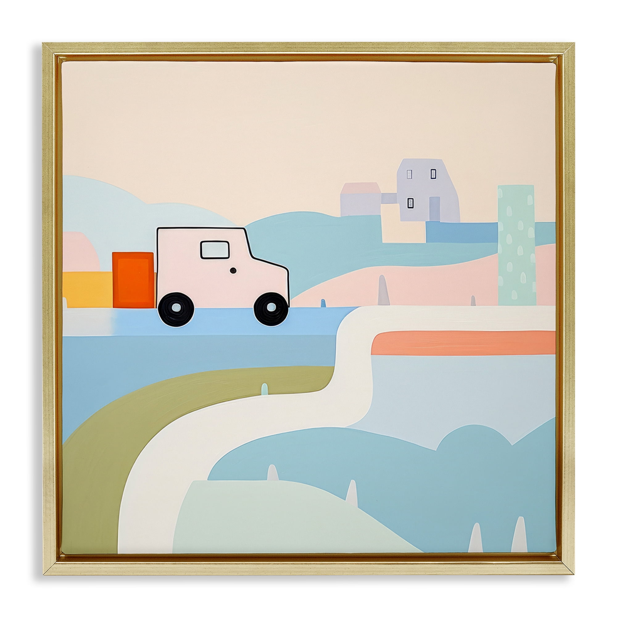 Stupell Industries Imagination On Wheels Landscape Painting Gold Floater Framed Art Print Wall Art, 18 x 18