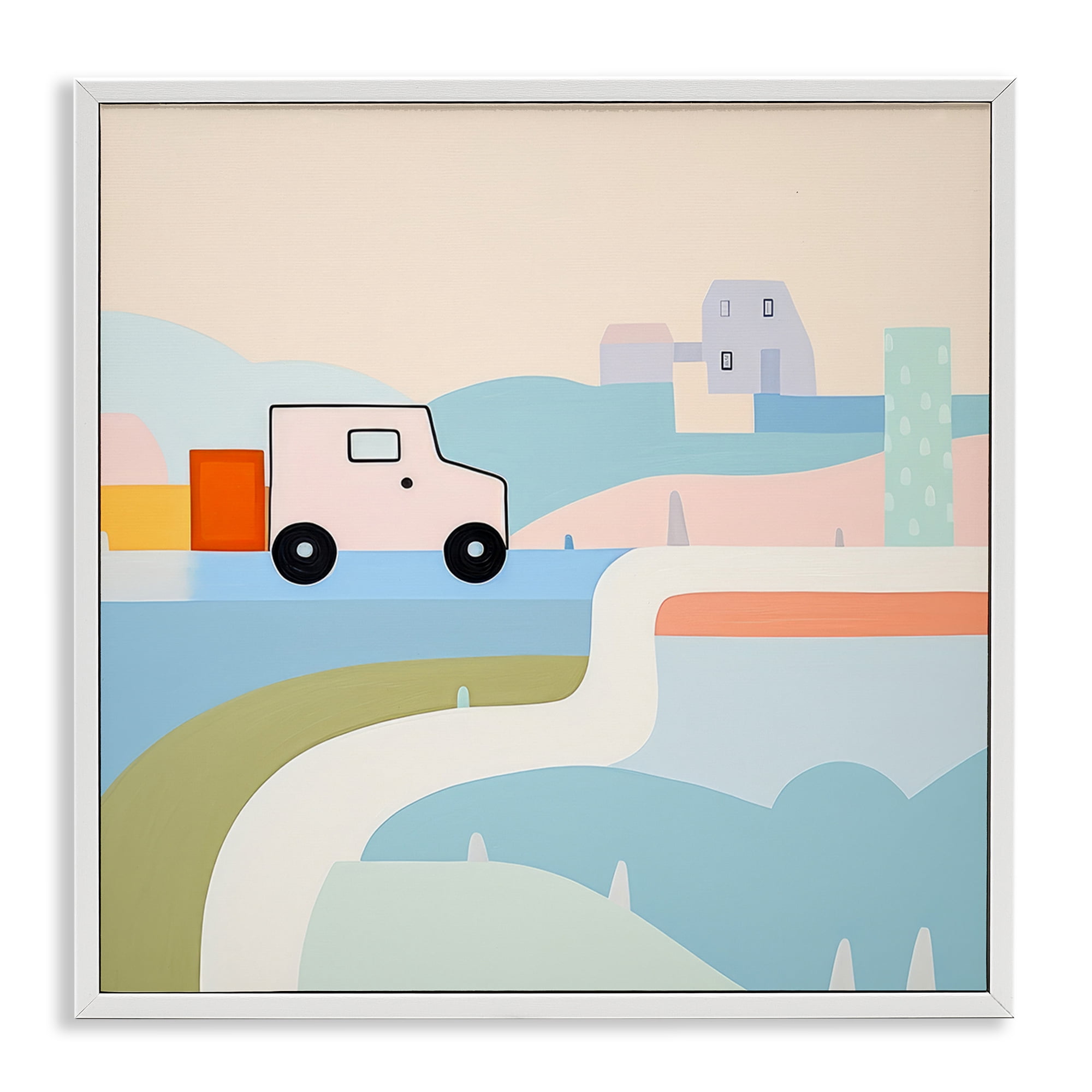 Stupell Industries Imagination On Wheels Landscape Painting White Framed Art Print Wall Art, 17 x 17